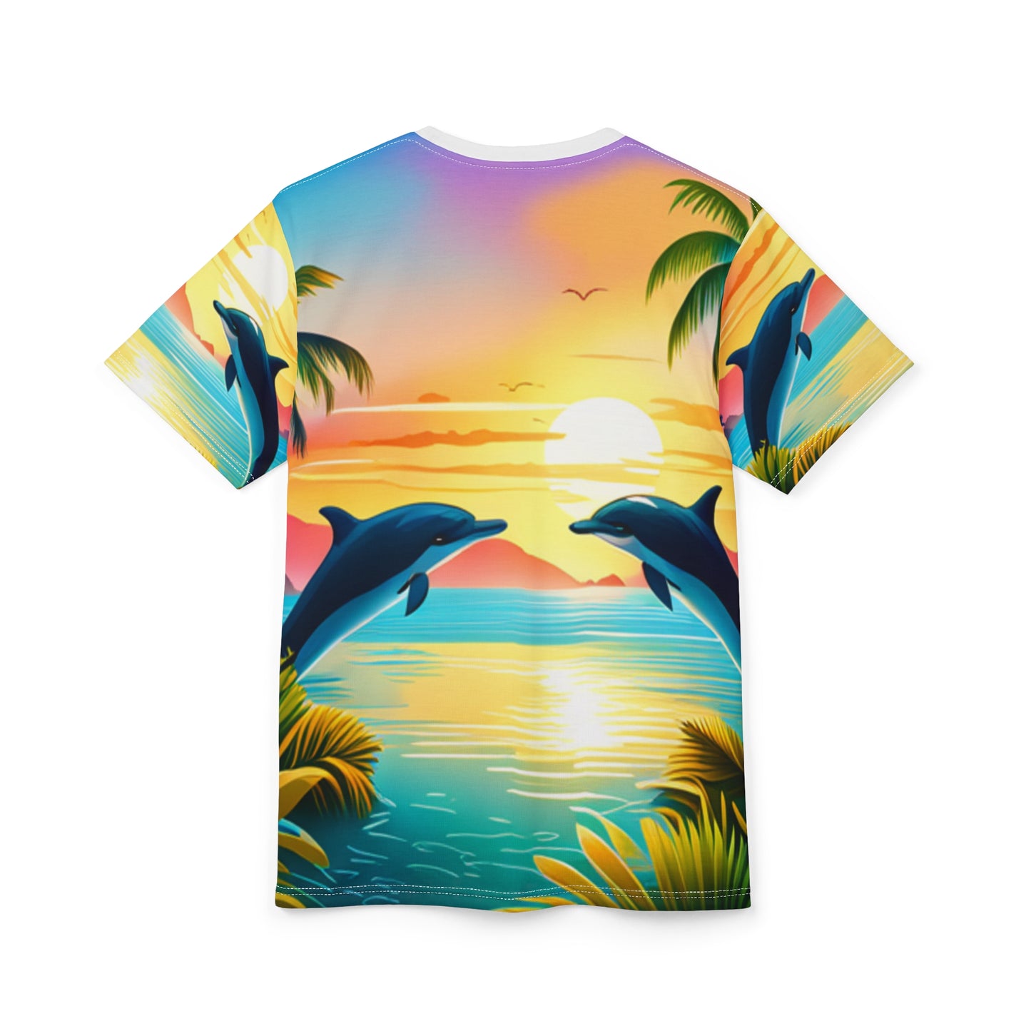 Unisex Cut & Sew Tee (AOP) (Dolphin Palm Trees)