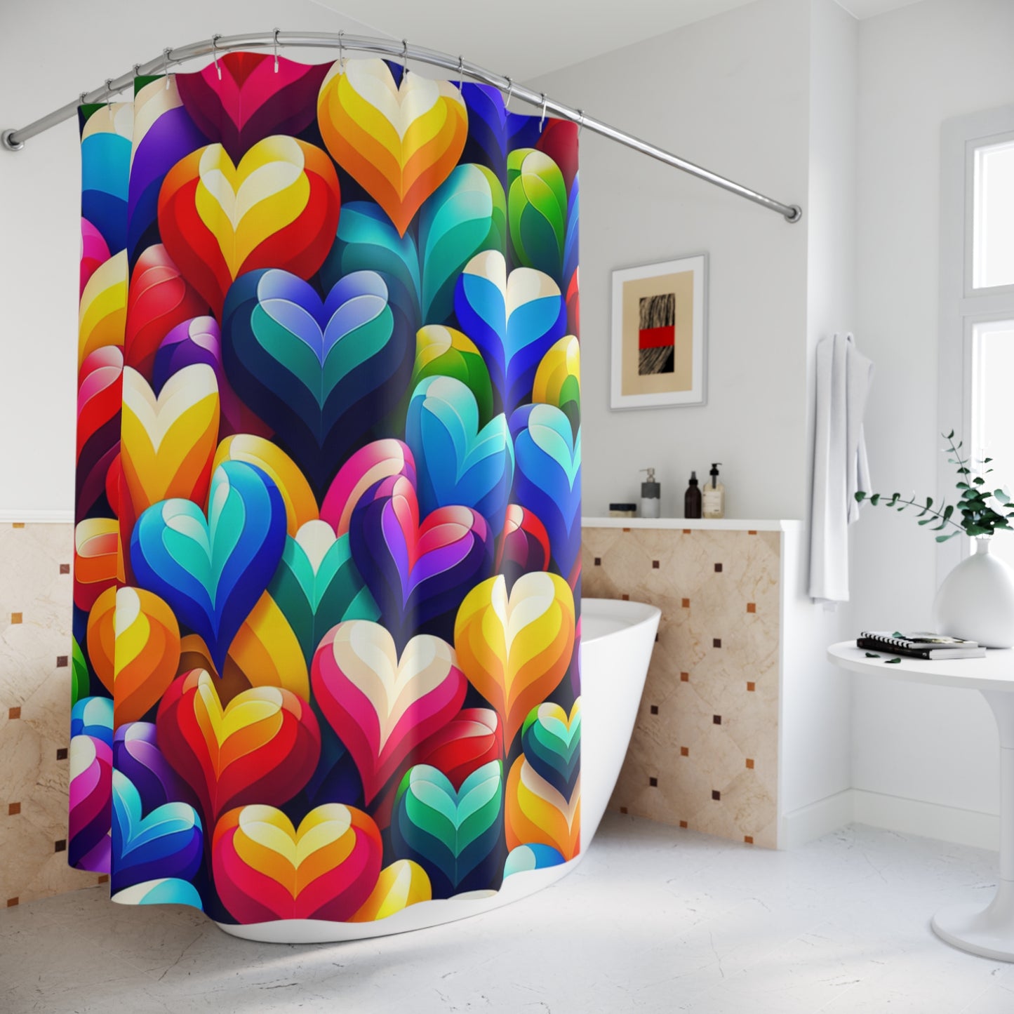Shower Curtains (Colorful Hearts)
