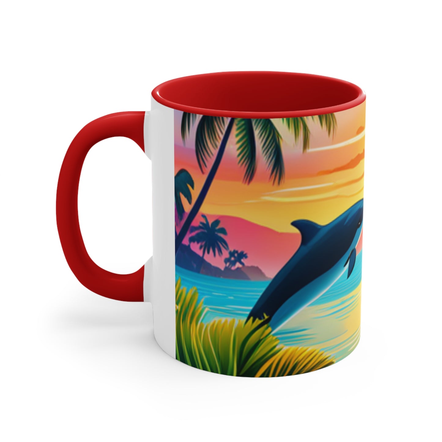 Accent Coffee Mug, 11oz (Dolphin Palm Tree)