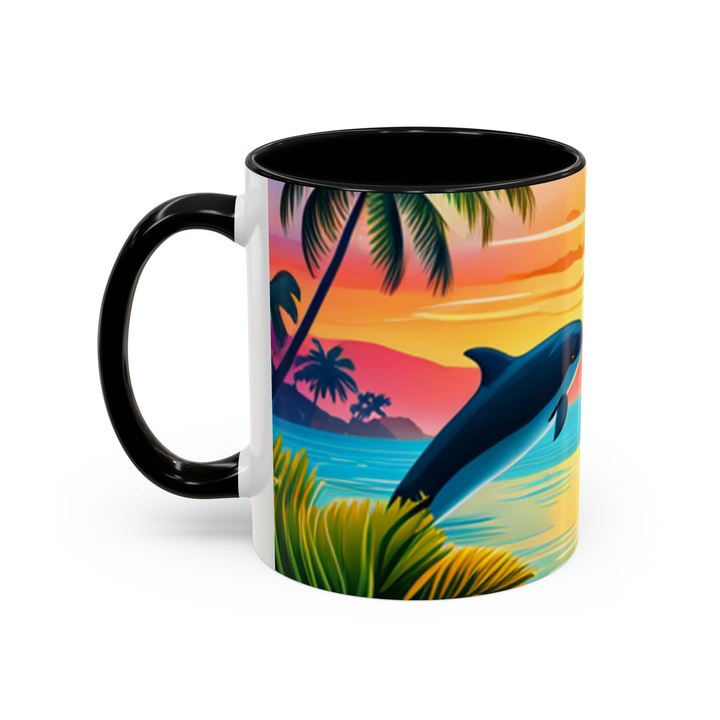 Accent Coffee Mug, 11oz (Dolphin Palm Tree)