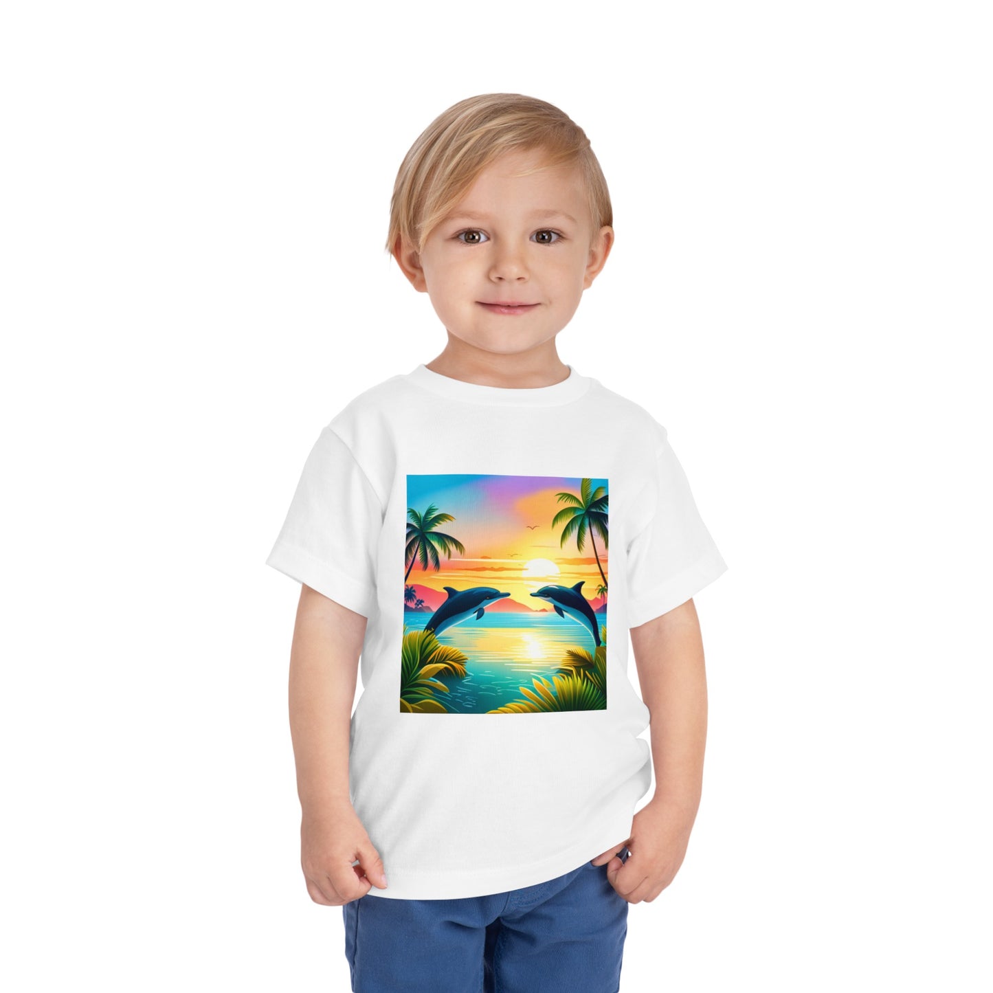 Toddler Short Sleeve Tee (Dolphin Palm Tree)