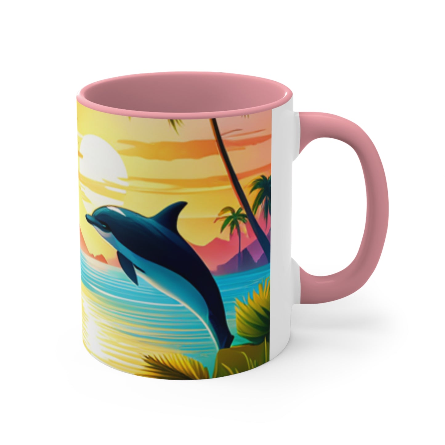 Accent Coffee Mug, 11oz (Dolphin Palm Tree)