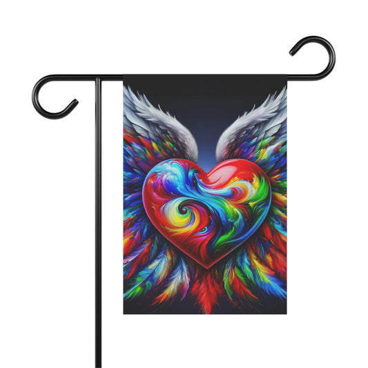 Colorful Heart Wings Garden Banner - Vibrant Outdoor Decor for Love and Celebration