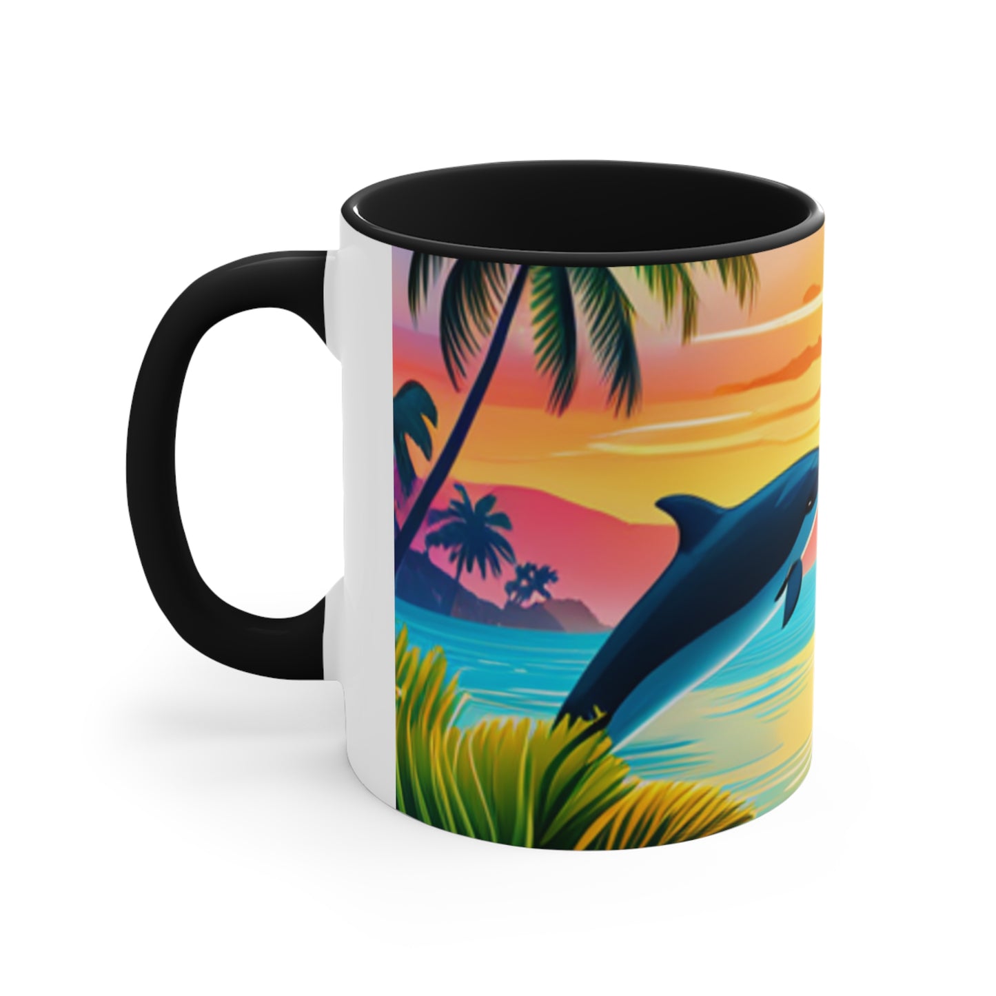 Accent Coffee Mug, 11oz (Dolphin Palm Tree)