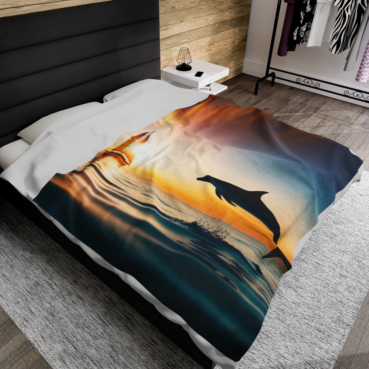 Velveteen Plush Blanket (Dolphin Sailboat)