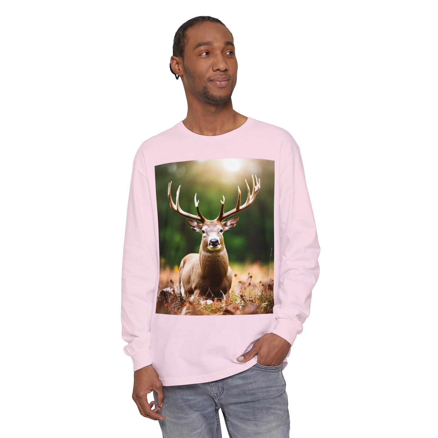 Unisex Garment-dyed Long Sleeve T-Shirt (Deer)
