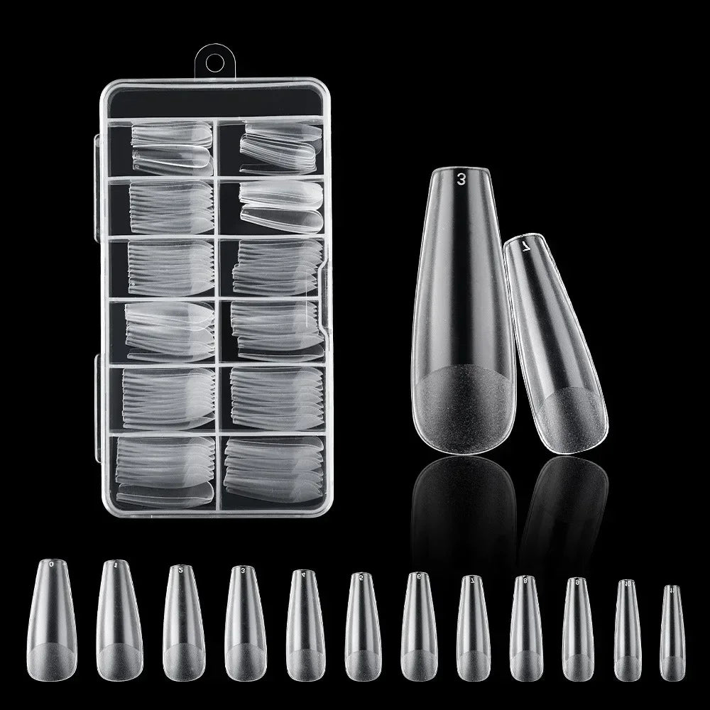 120Pcs Clear No Mark Frosted Stiletto/Almond/Square Fake Nails American Capsule Gel X Coffin Fake Manicure Tip Extension System