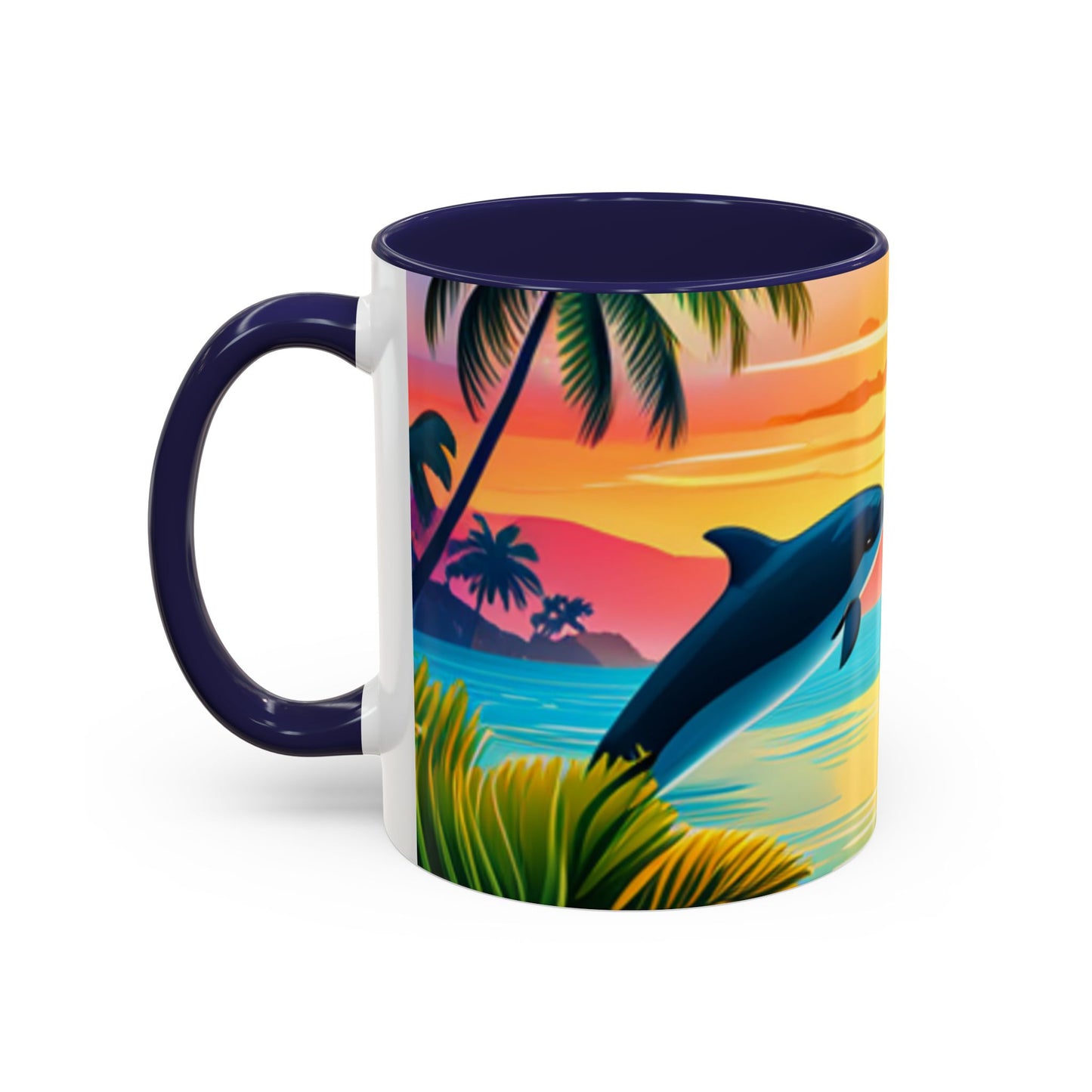 Accent Coffee Mug, 11oz (Dolphin Palm Tree)