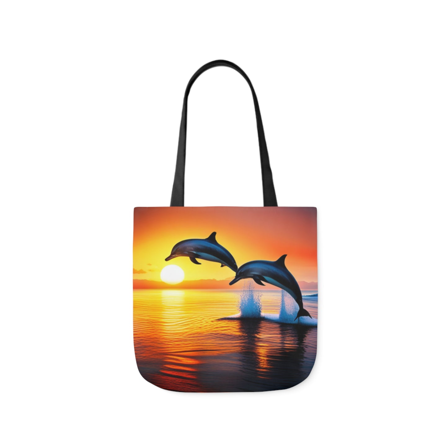 Canvas Tote Bag, 5-Color Straps (Dolphins sunset)
