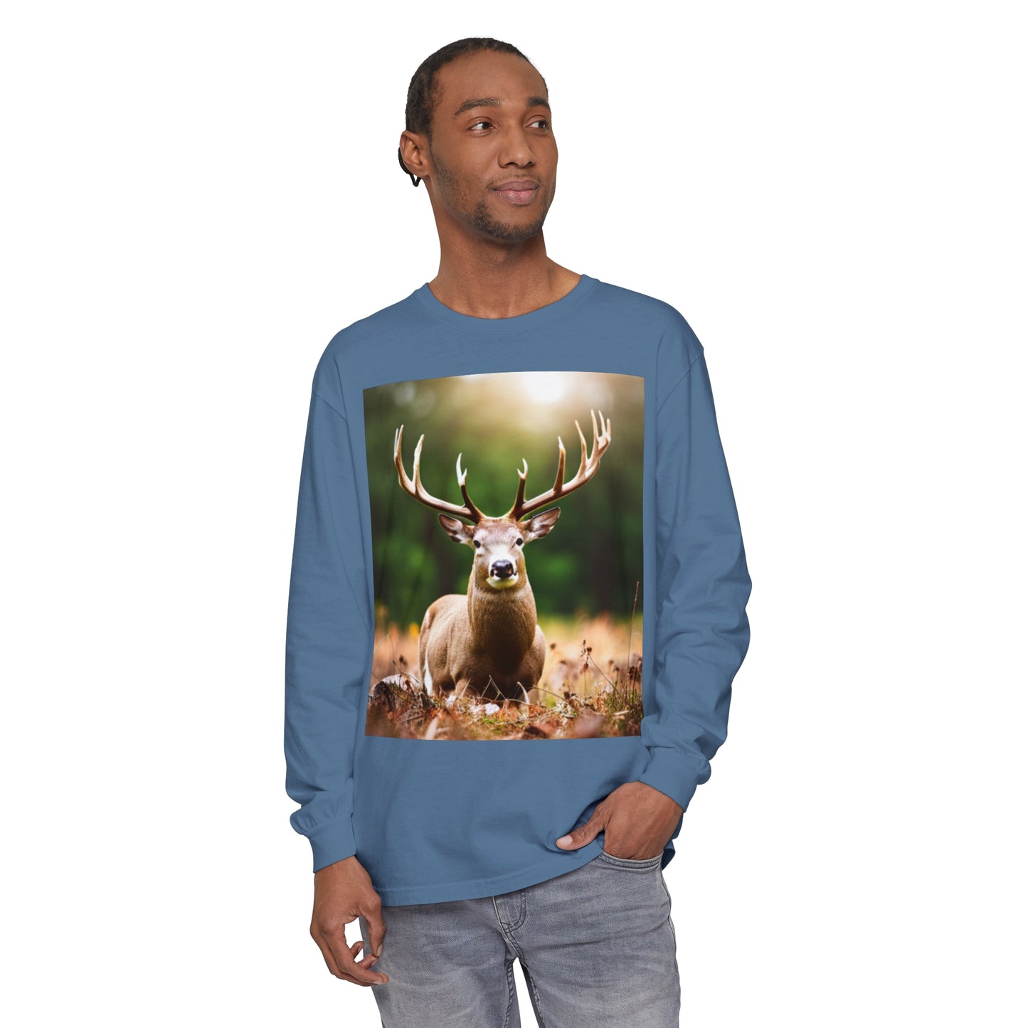 Unisex Garment-dyed Long Sleeve T-Shirt (Deer)