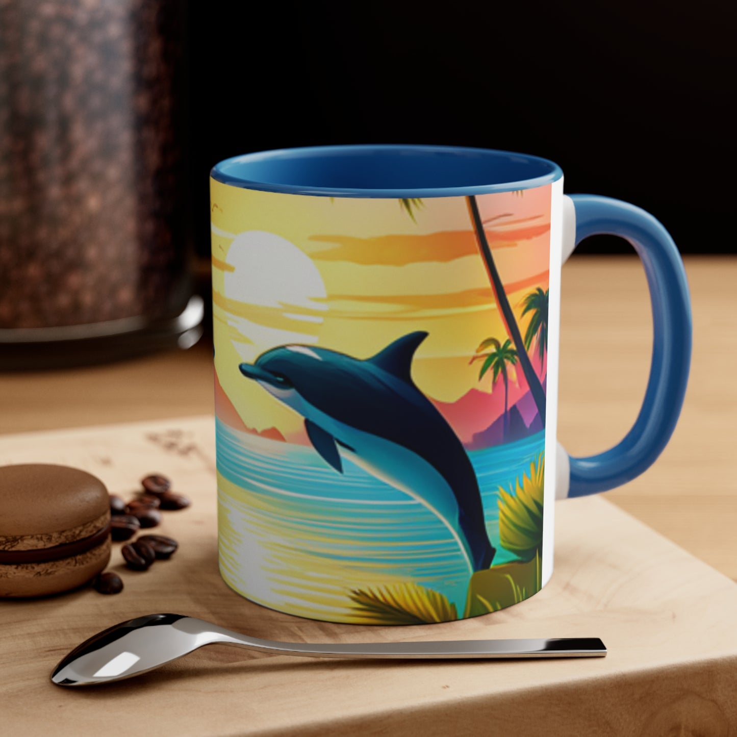 Accent Coffee Mug, 11oz (Dolphin Palm Tree)