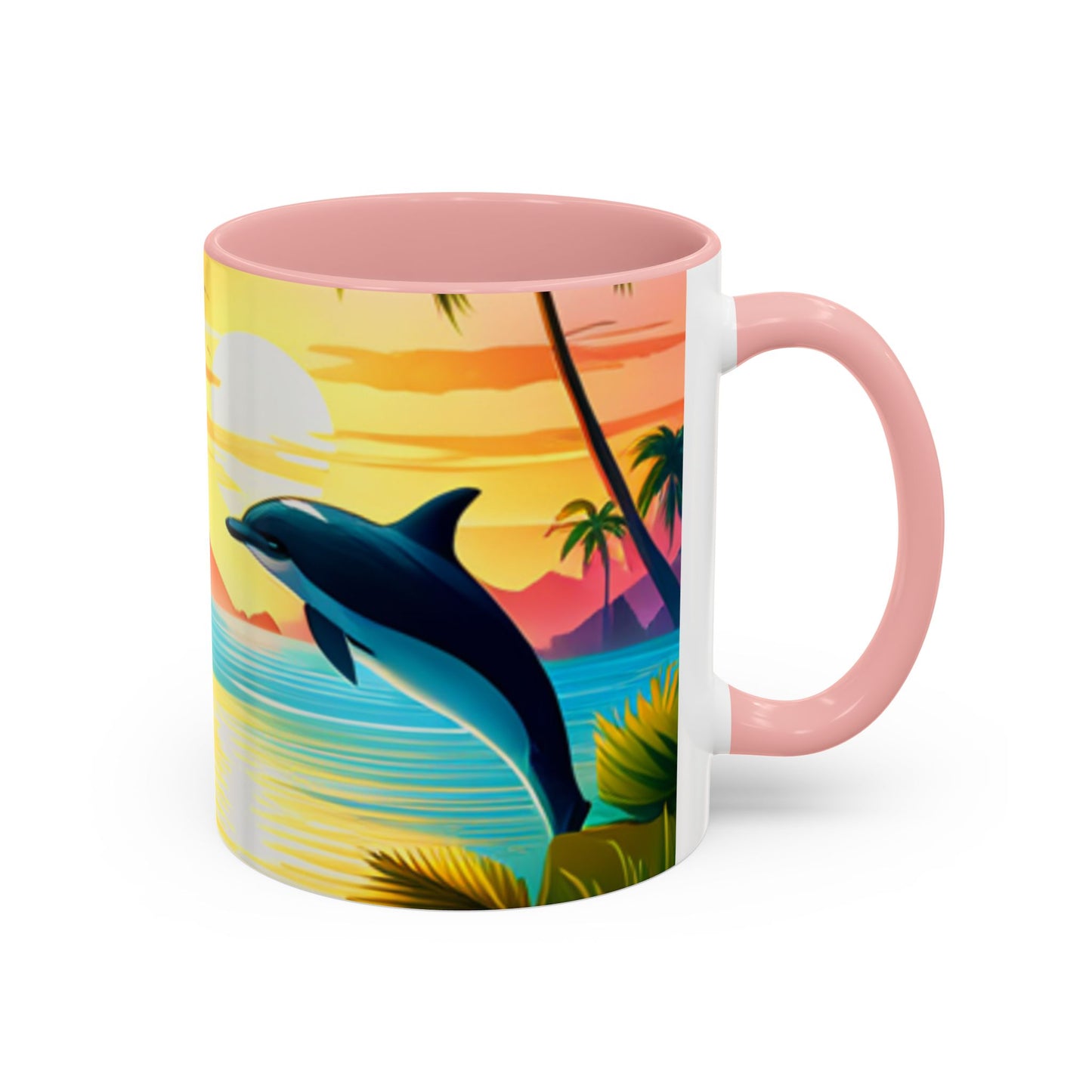 Accent Coffee Mug, 11oz (Dolphin Palm Tree)