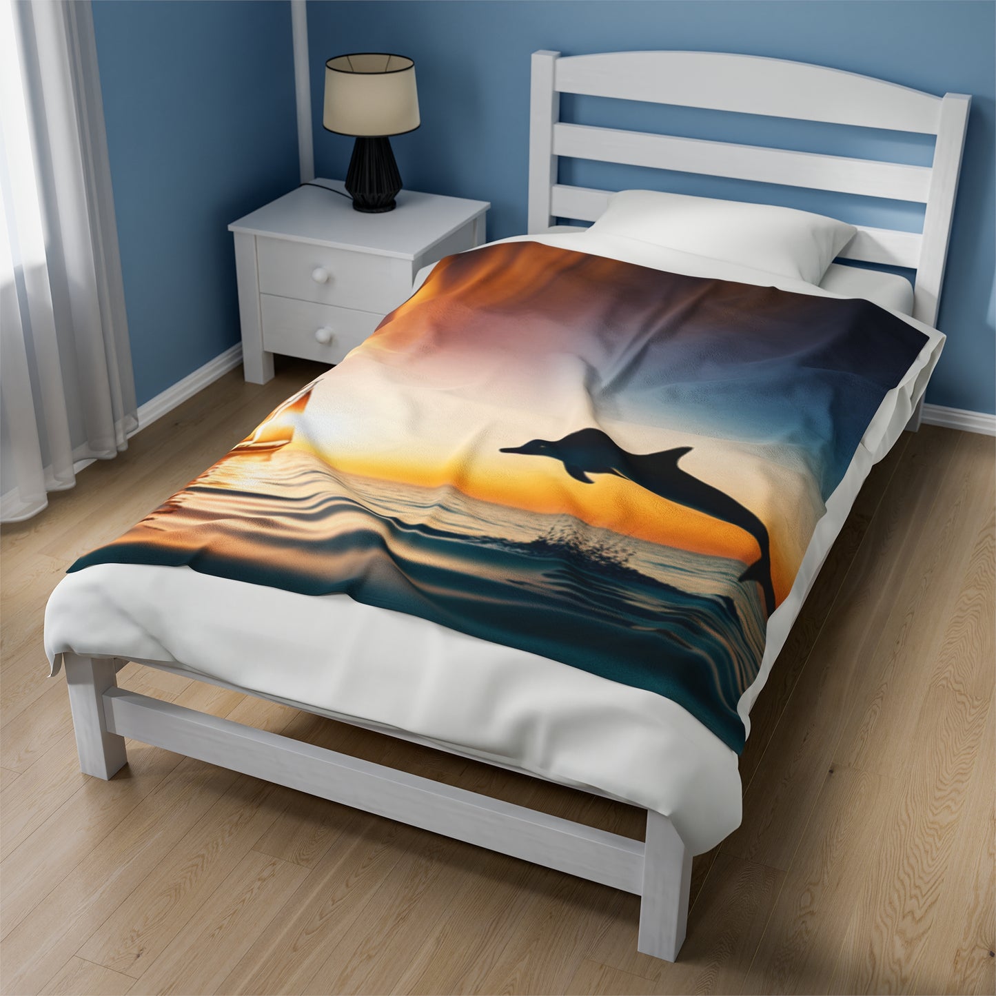 Velveteen Plush Blanket (Dolphin Sailboat)
