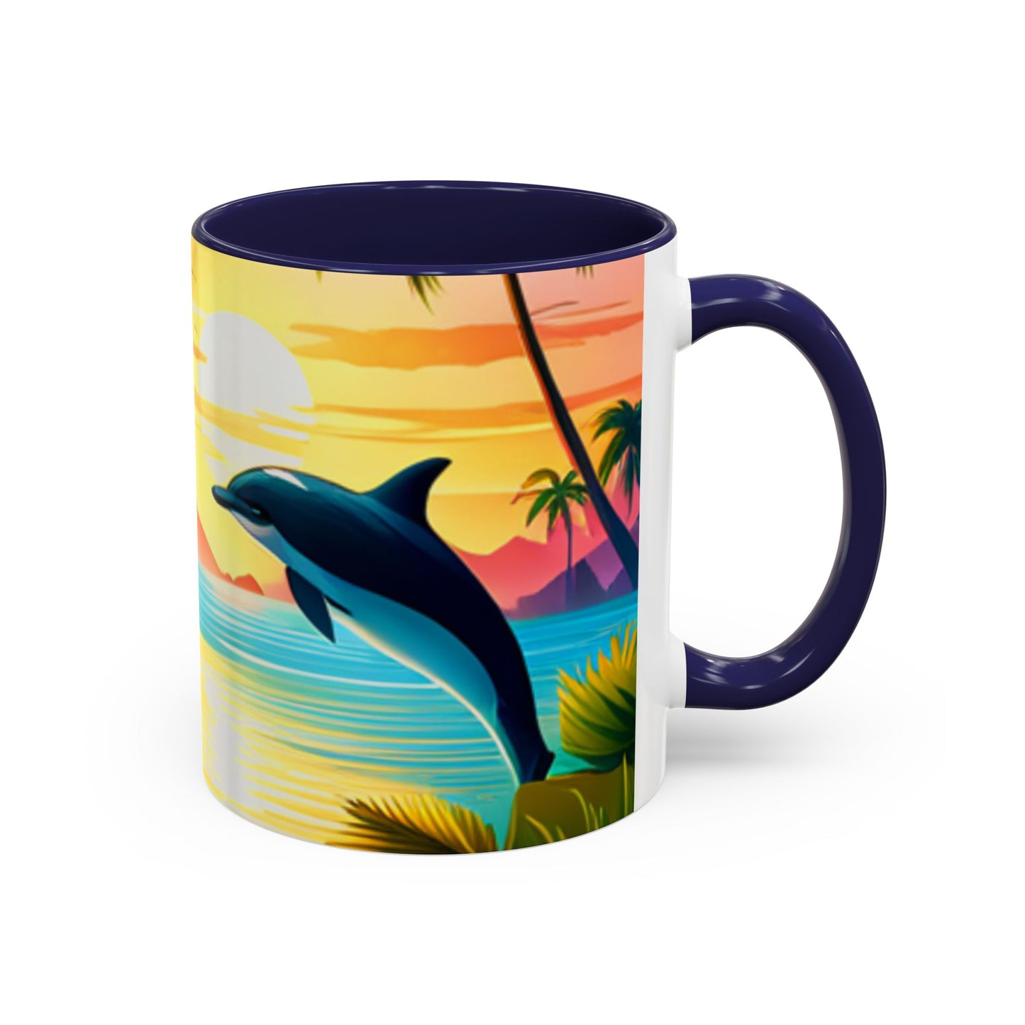 Accent Coffee Mug, 11oz (Dolphin Palm Tree)