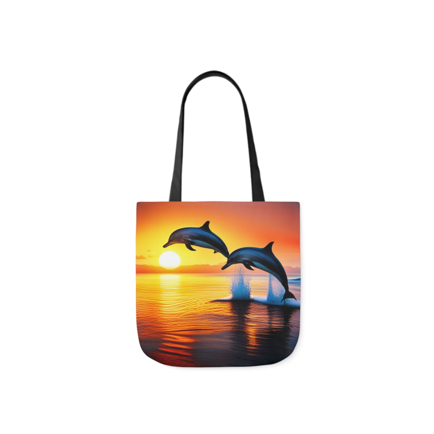 Canvas Tote Bag, 5-Color Straps (Dolphins sunset)