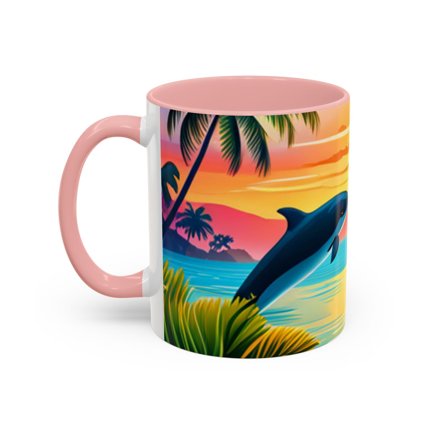 Accent Coffee Mug, 11oz (Dolphin Palm Tree)