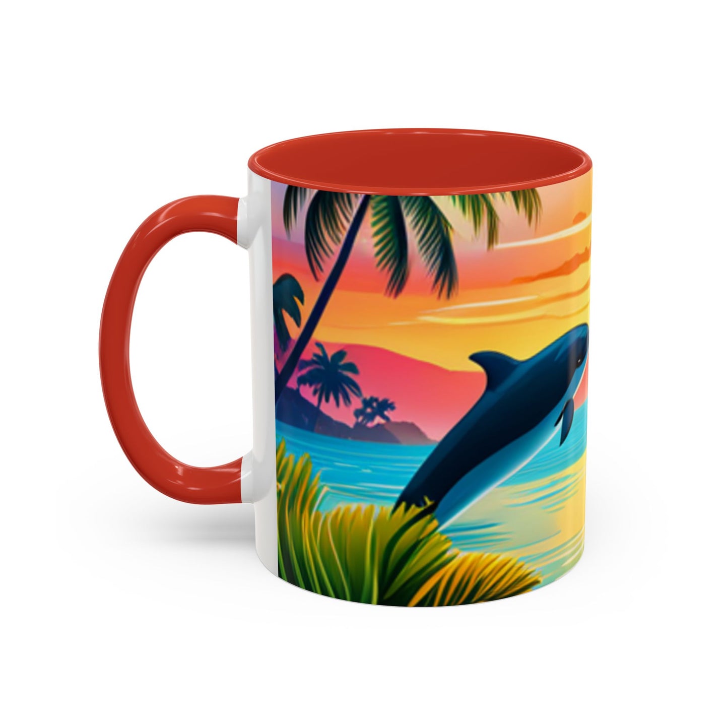 Accent Coffee Mug, 11oz (Dolphin Palm Tree)