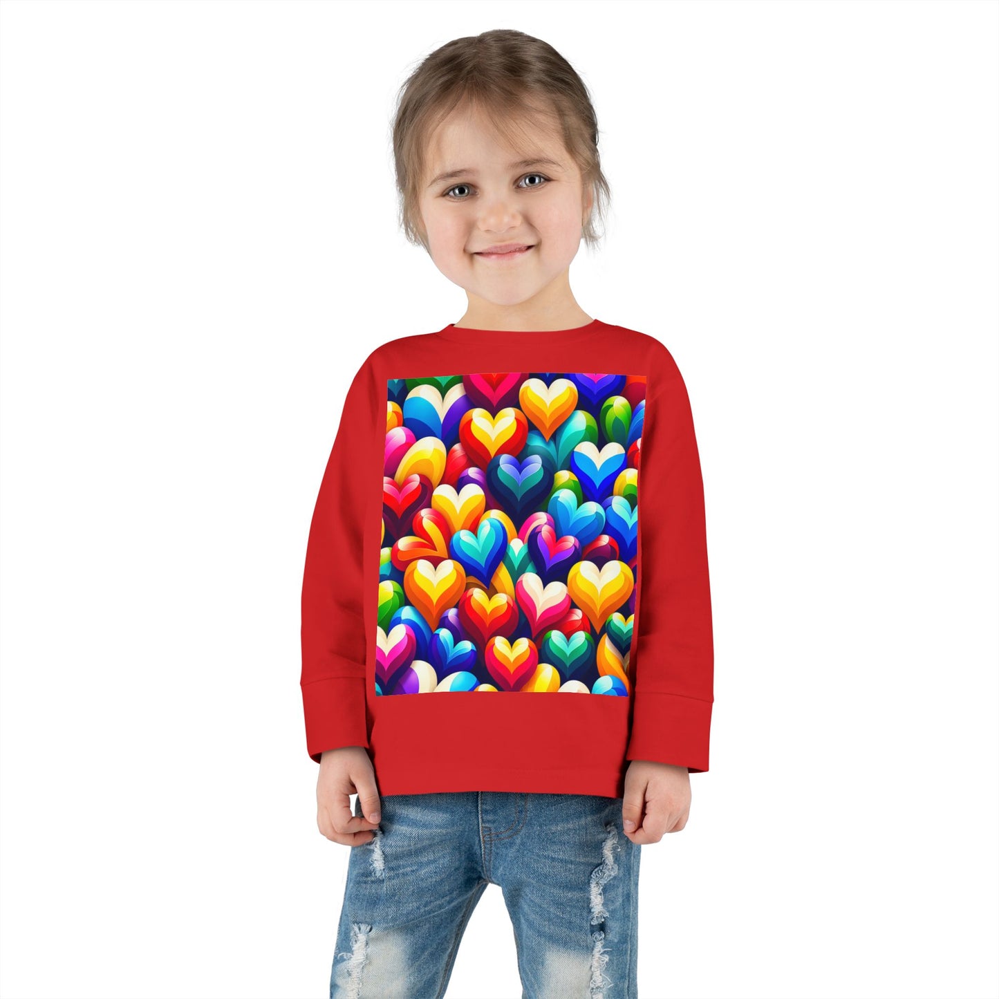 Toddler Long Sleeve Tee (Colorful Hearts)