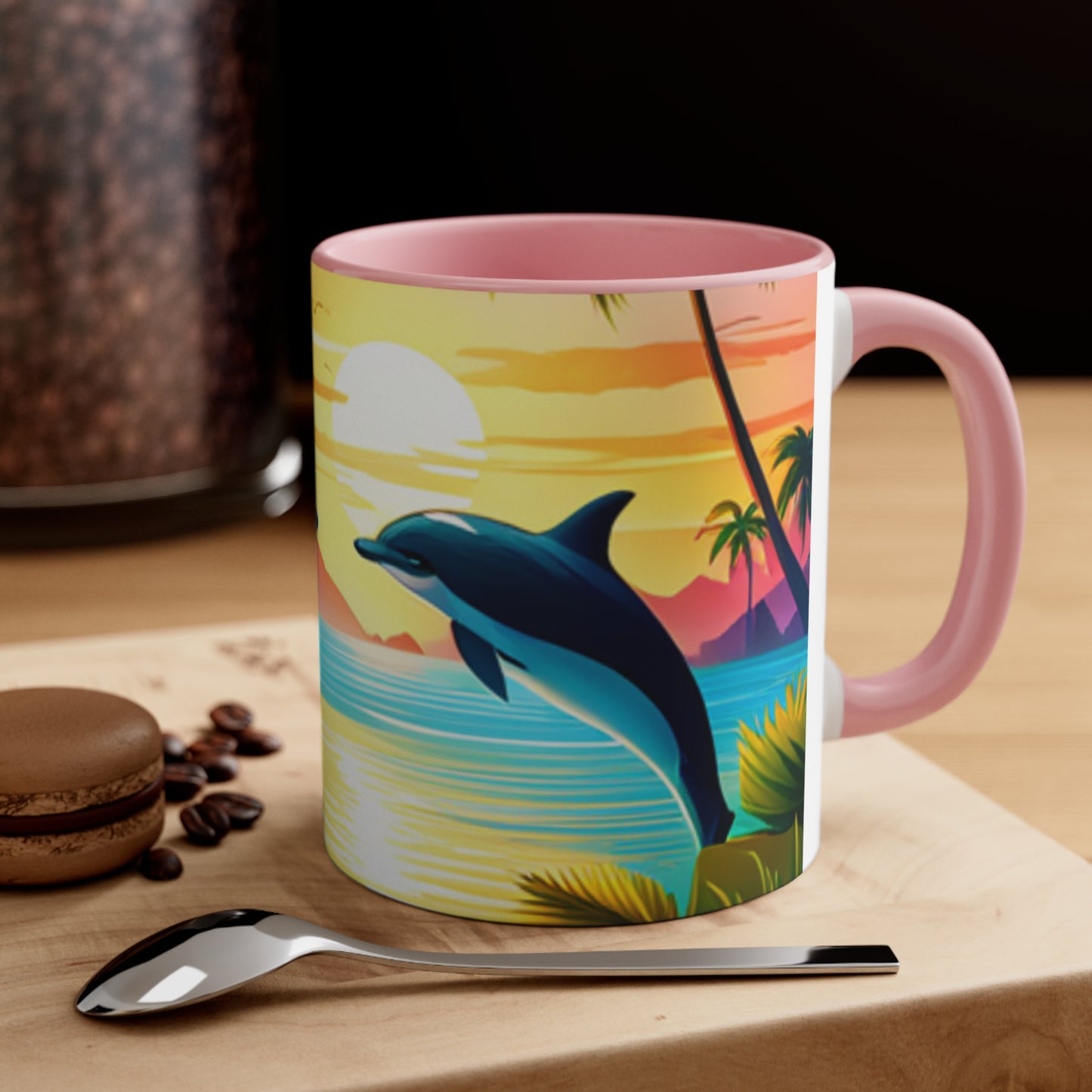 Accent Coffee Mug, 11oz (Dolphin Palm Tree)
