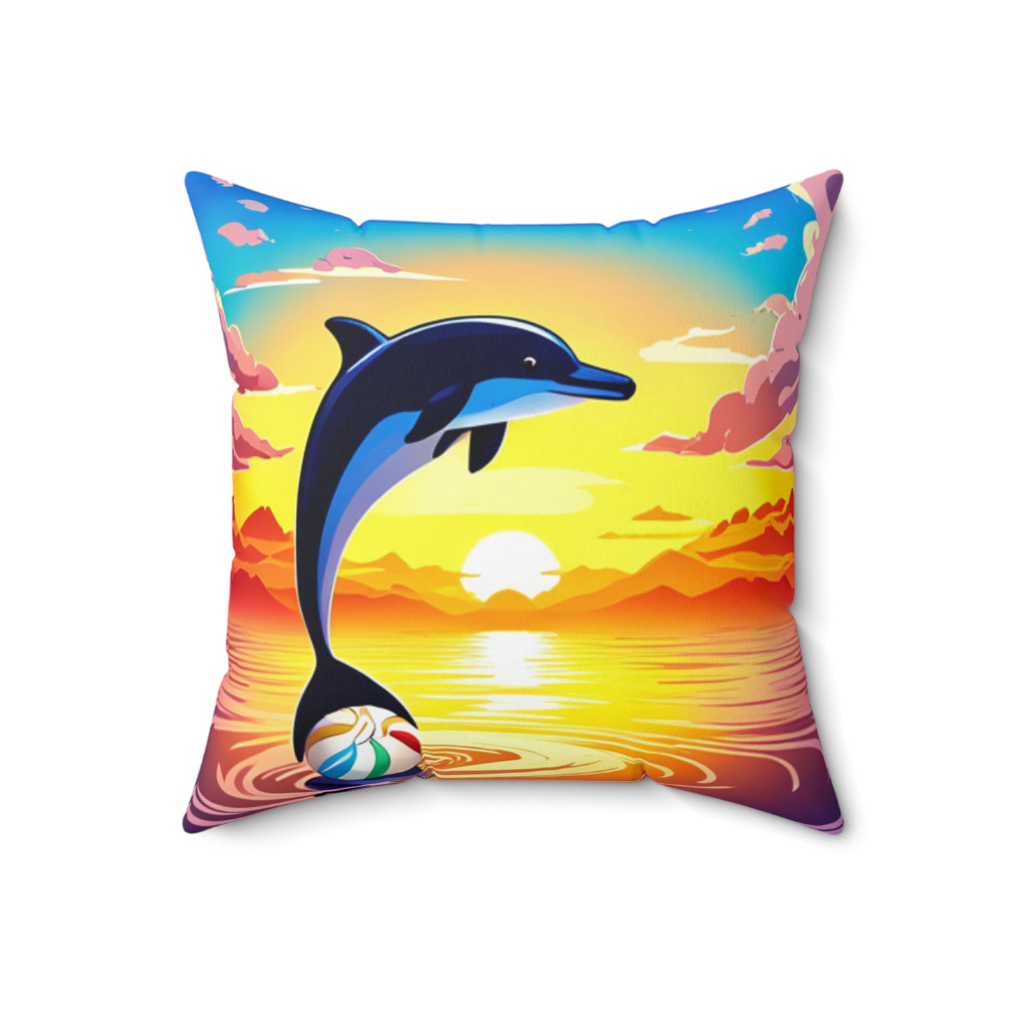 Spun Polyester Square Pillow (Dolphin Beach Ball)