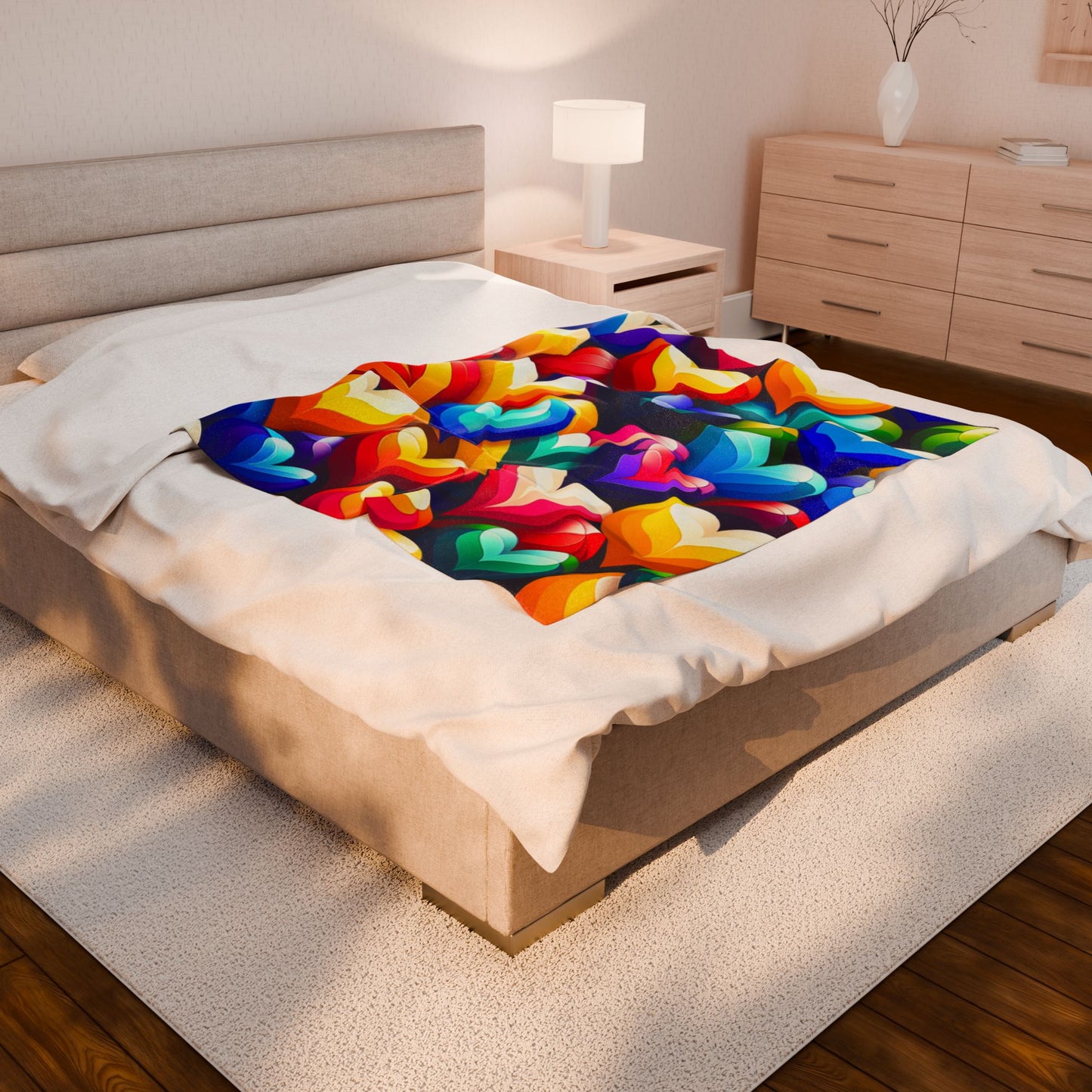 Velveteen Plush Blanket (Colorful Hearts)