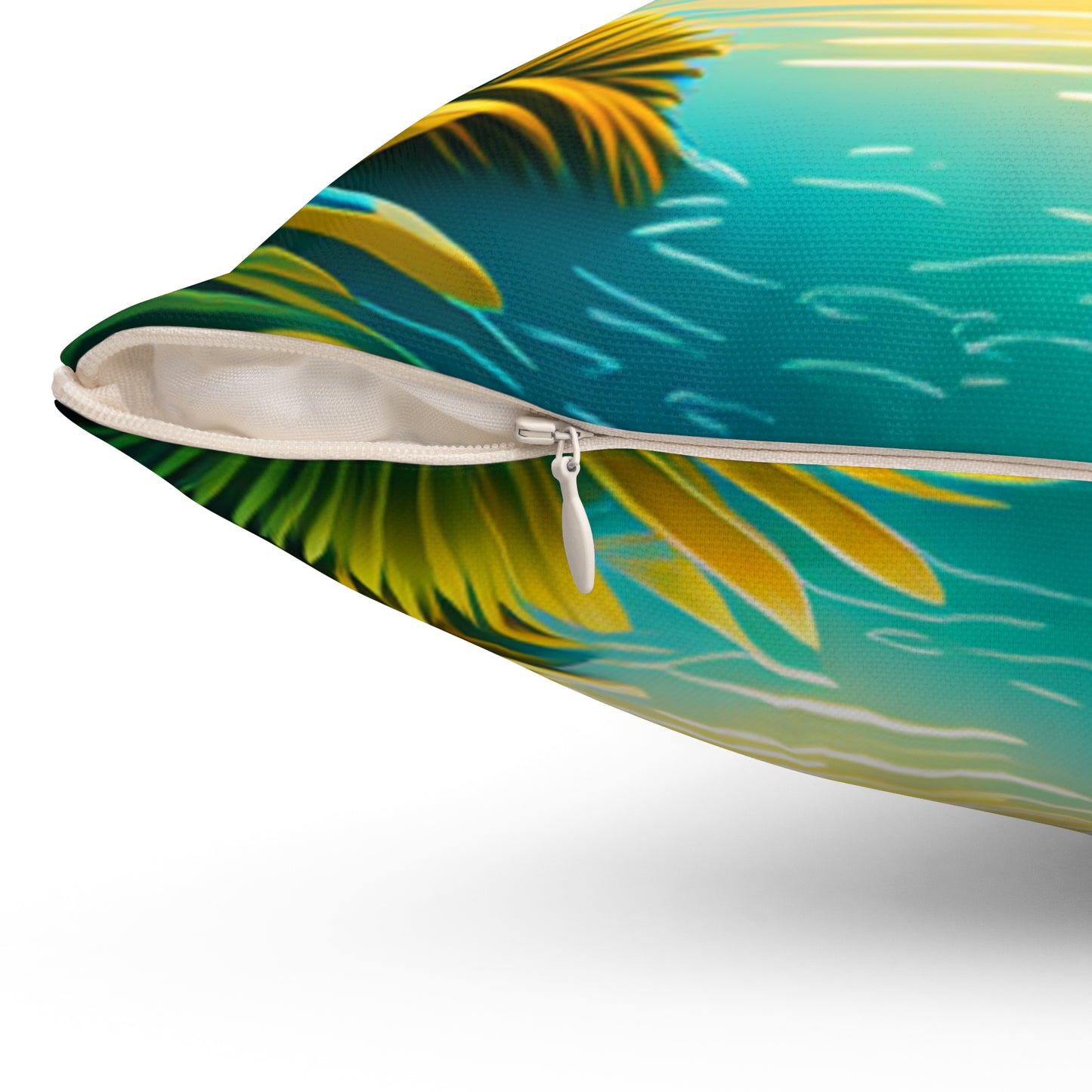 Spun Polyester Square Pillow (Dolphin Palm Tree)
