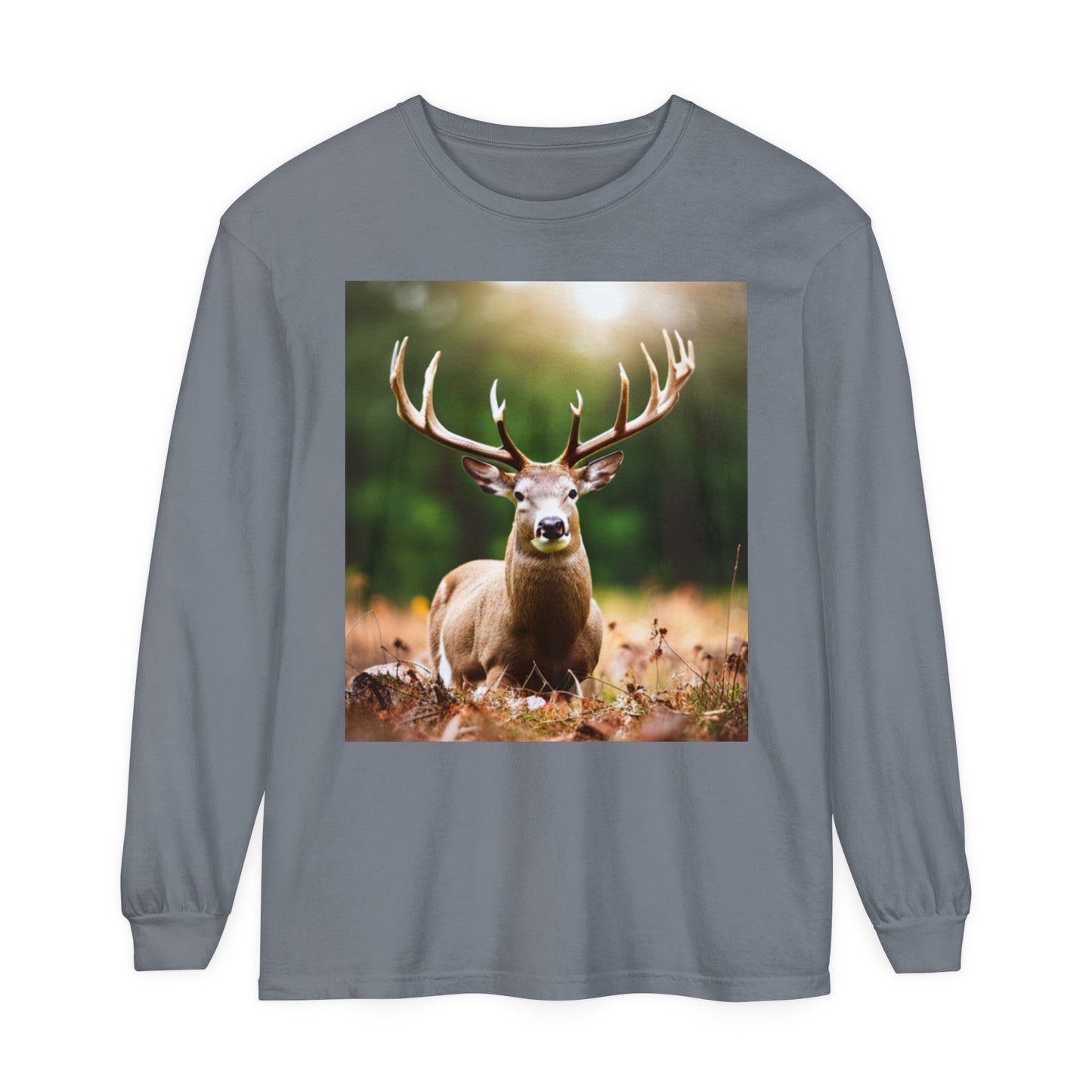 Unisex Garment-dyed Long Sleeve T-Shirt (Deer)