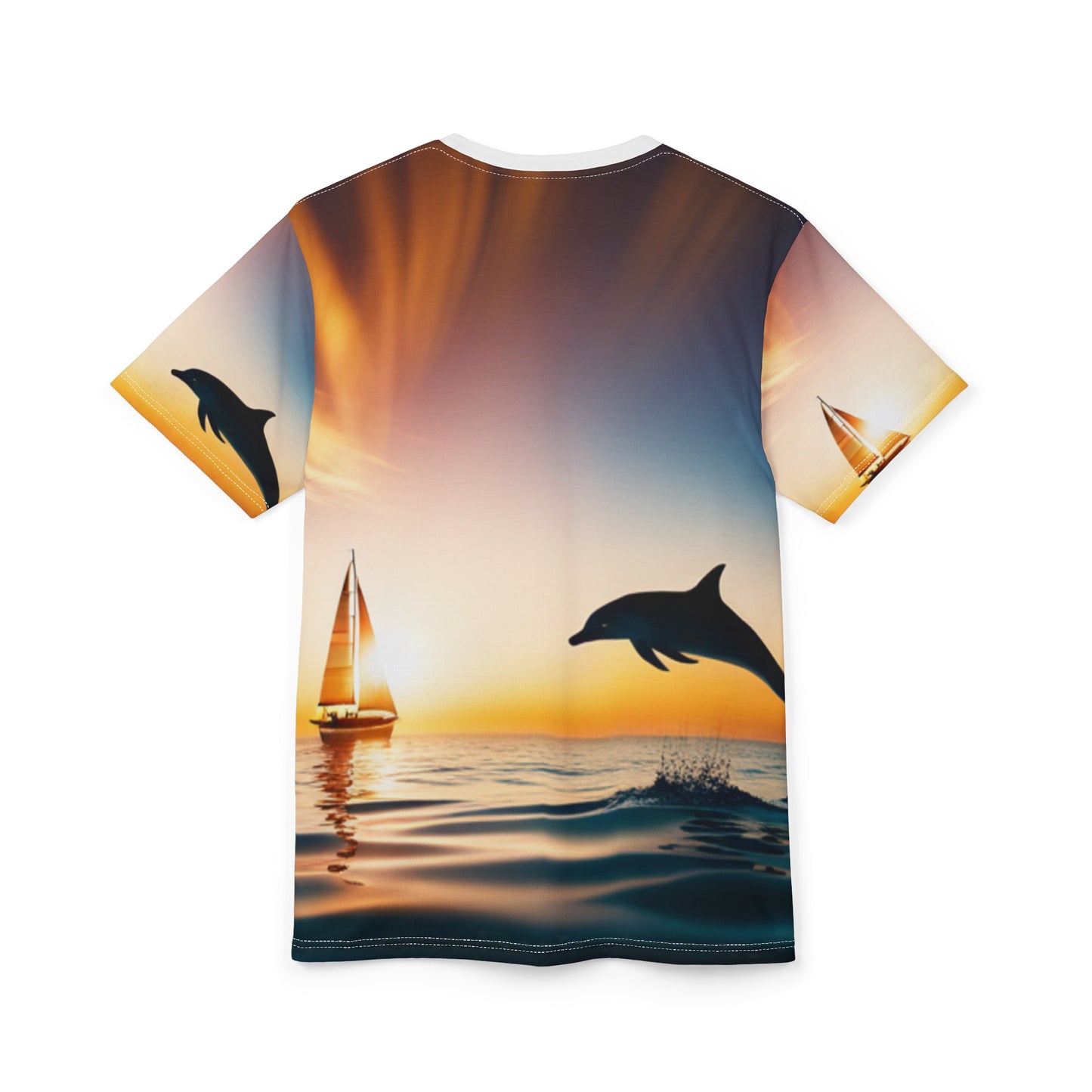 Unisex Cut & Sew Tee (AOP) (Dolphin Sailboat)