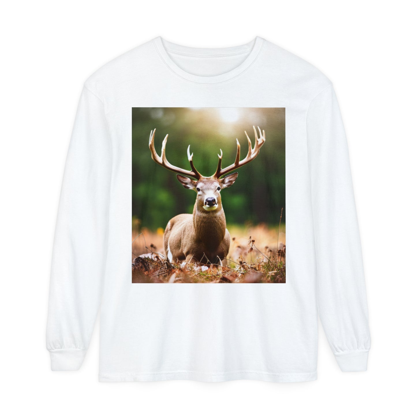 Unisex Garment-dyed Long Sleeve T-Shirt (Deer)