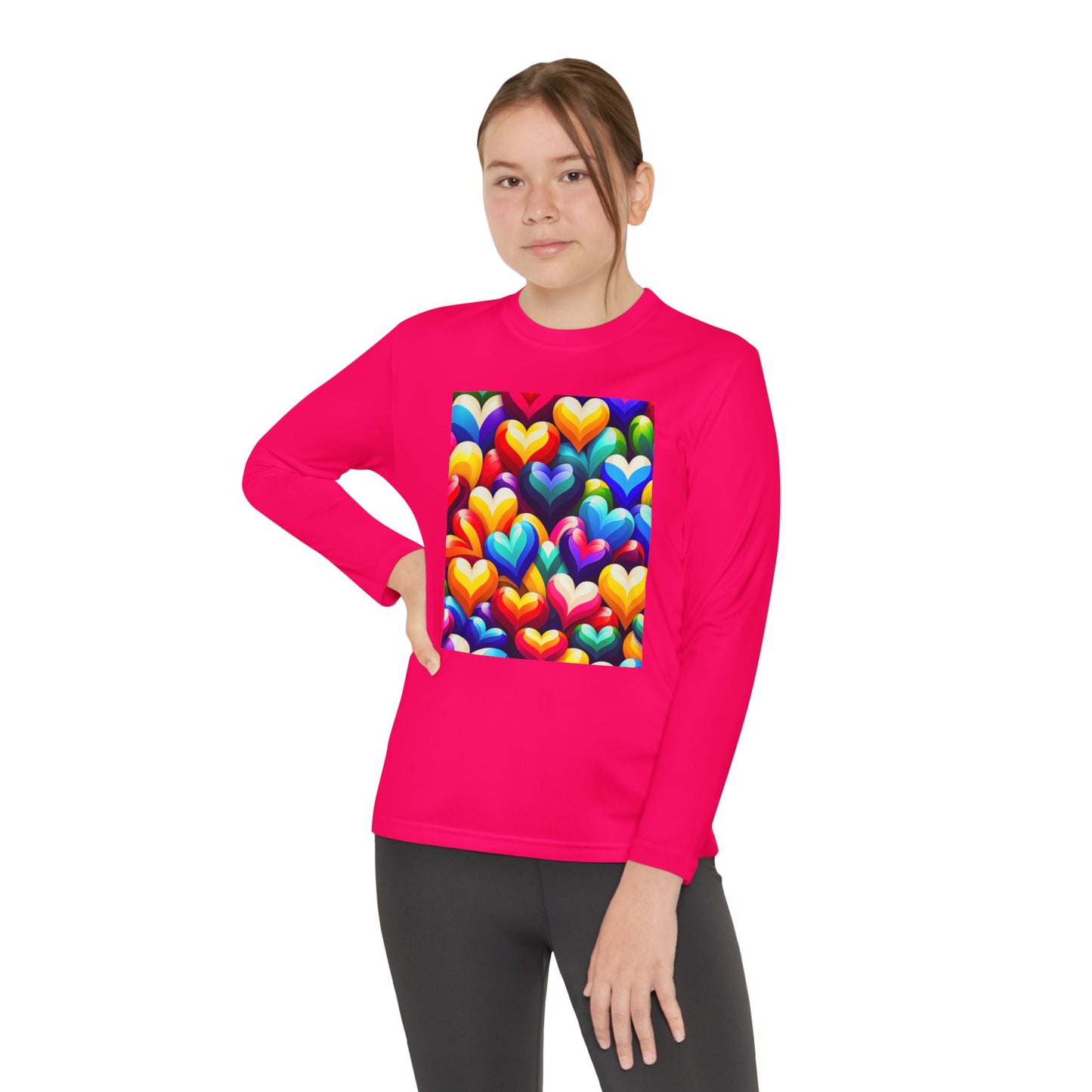 Youth Long Sleeve Competitor Tee (Colorful Hearts)
