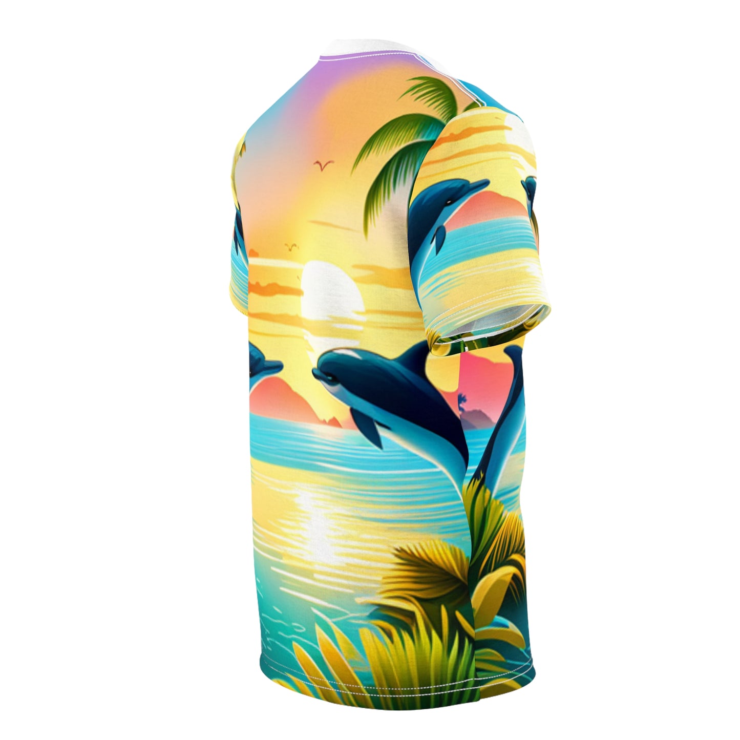 Unisex Cut & Sew Tee (AOP) (Dolphin Palm Trees)