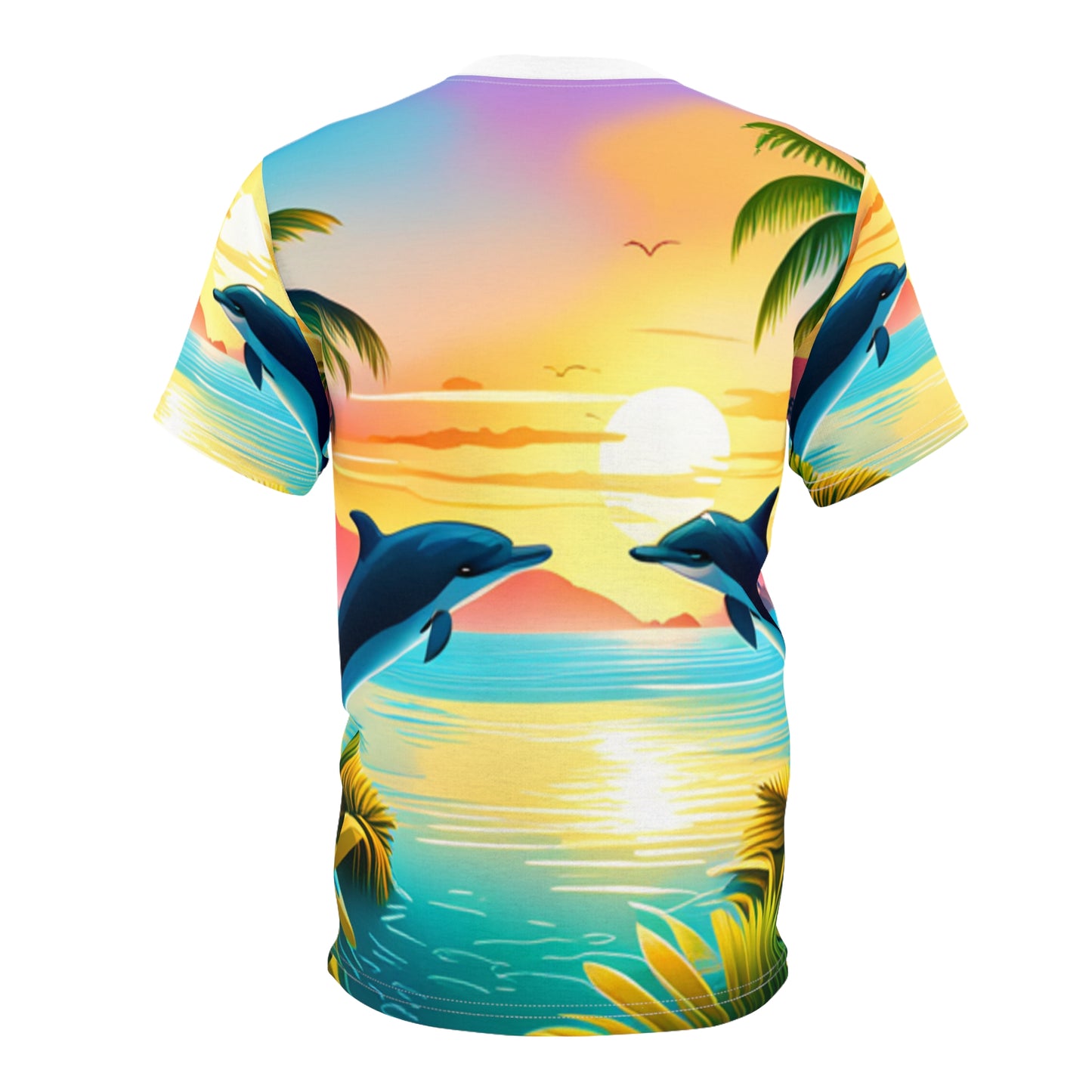 Unisex Cut & Sew Tee (AOP) (Dolphin Palm Trees)