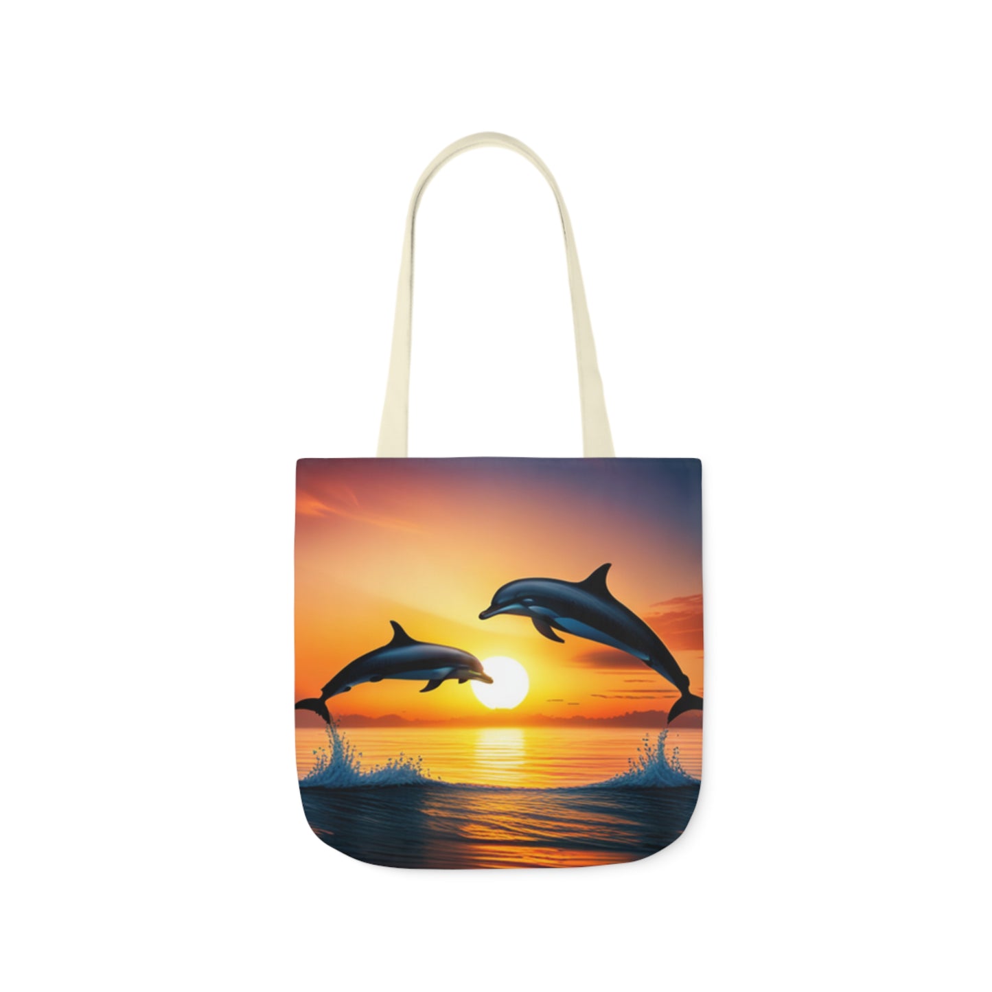 Canvas Tote Bag, 5-Color Straps (Dolphins sunset)