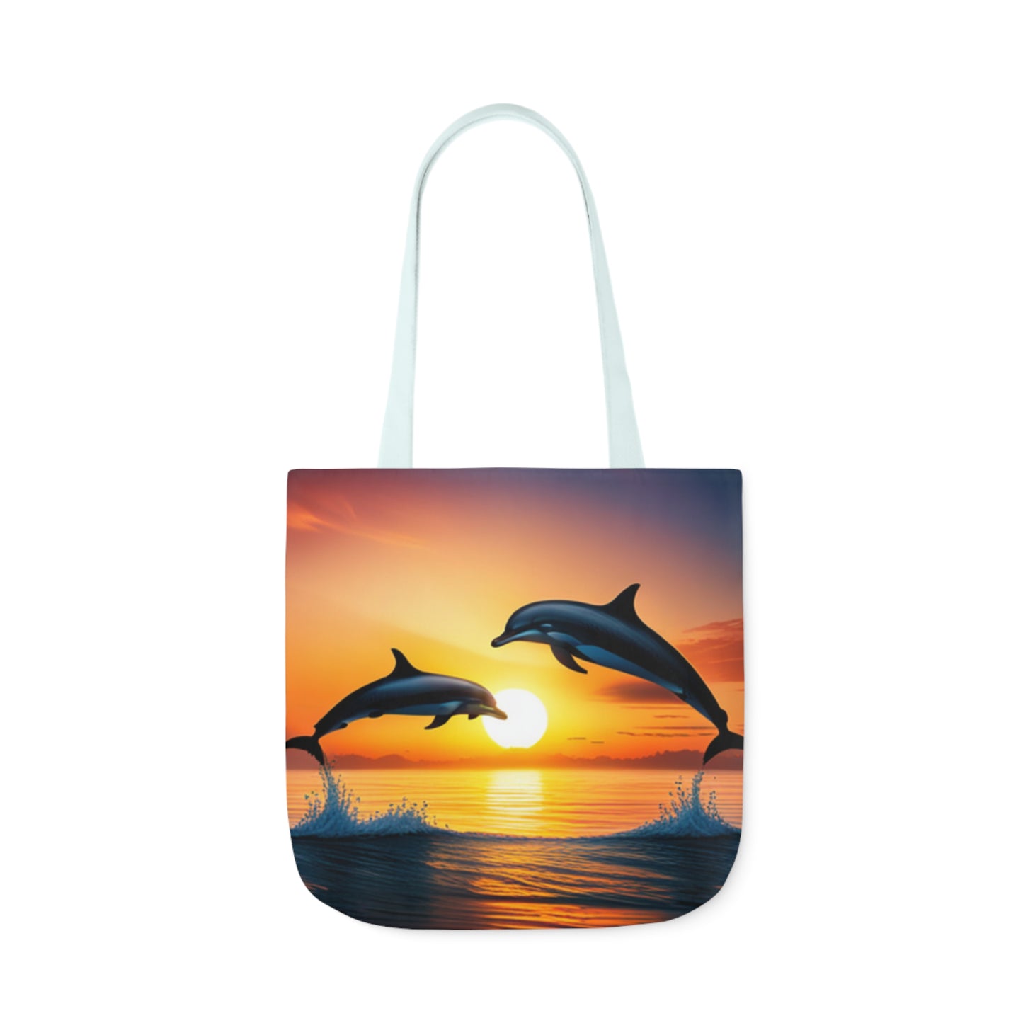 Canvas Tote Bag, 5-Color Straps (Dolphins sunset)