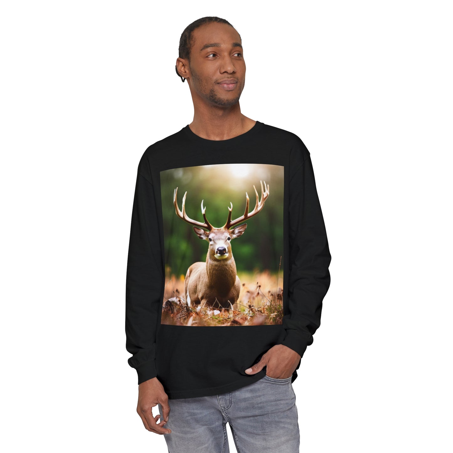 Unisex Garment-dyed Long Sleeve T-Shirt (Deer)