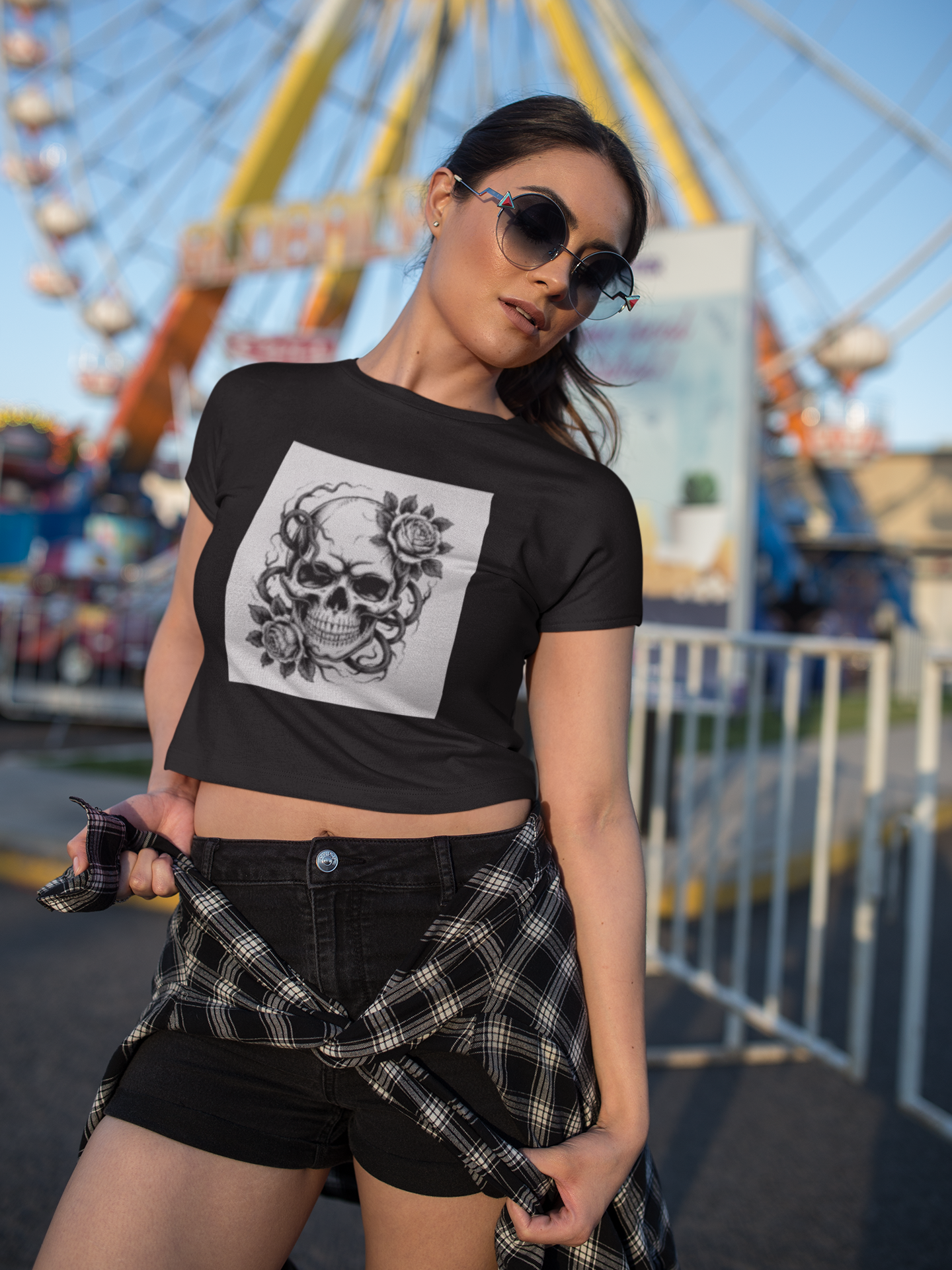 Floral Skull Heather Crop Top