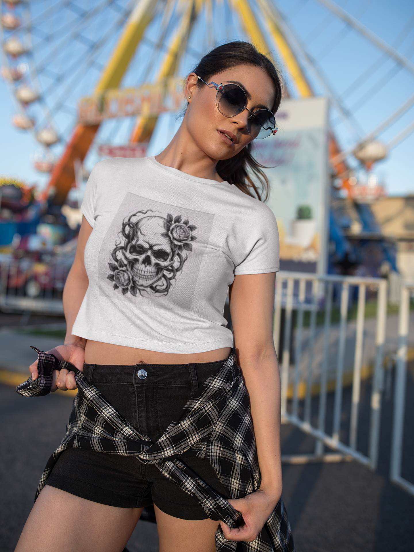Floral Skull Heather Crop Top