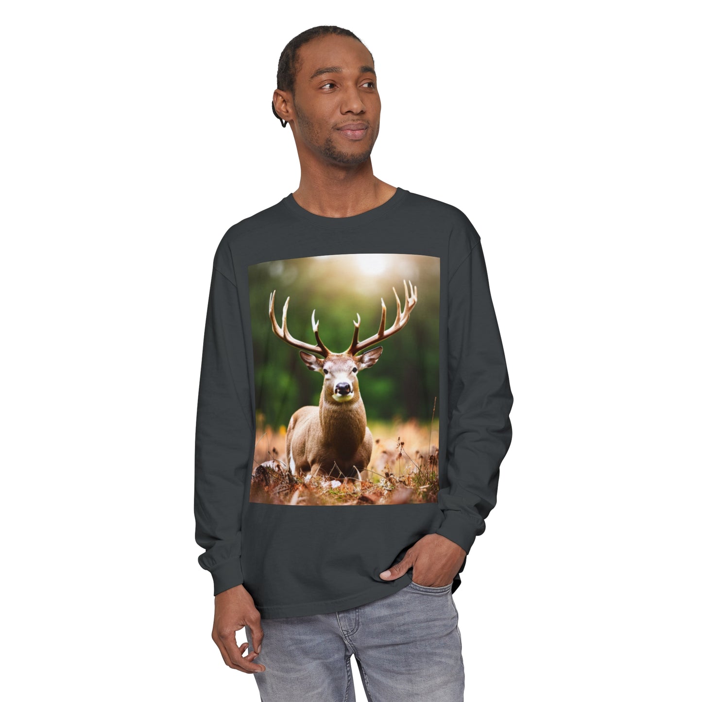 Unisex Garment-dyed Long Sleeve T-Shirt (Deer)