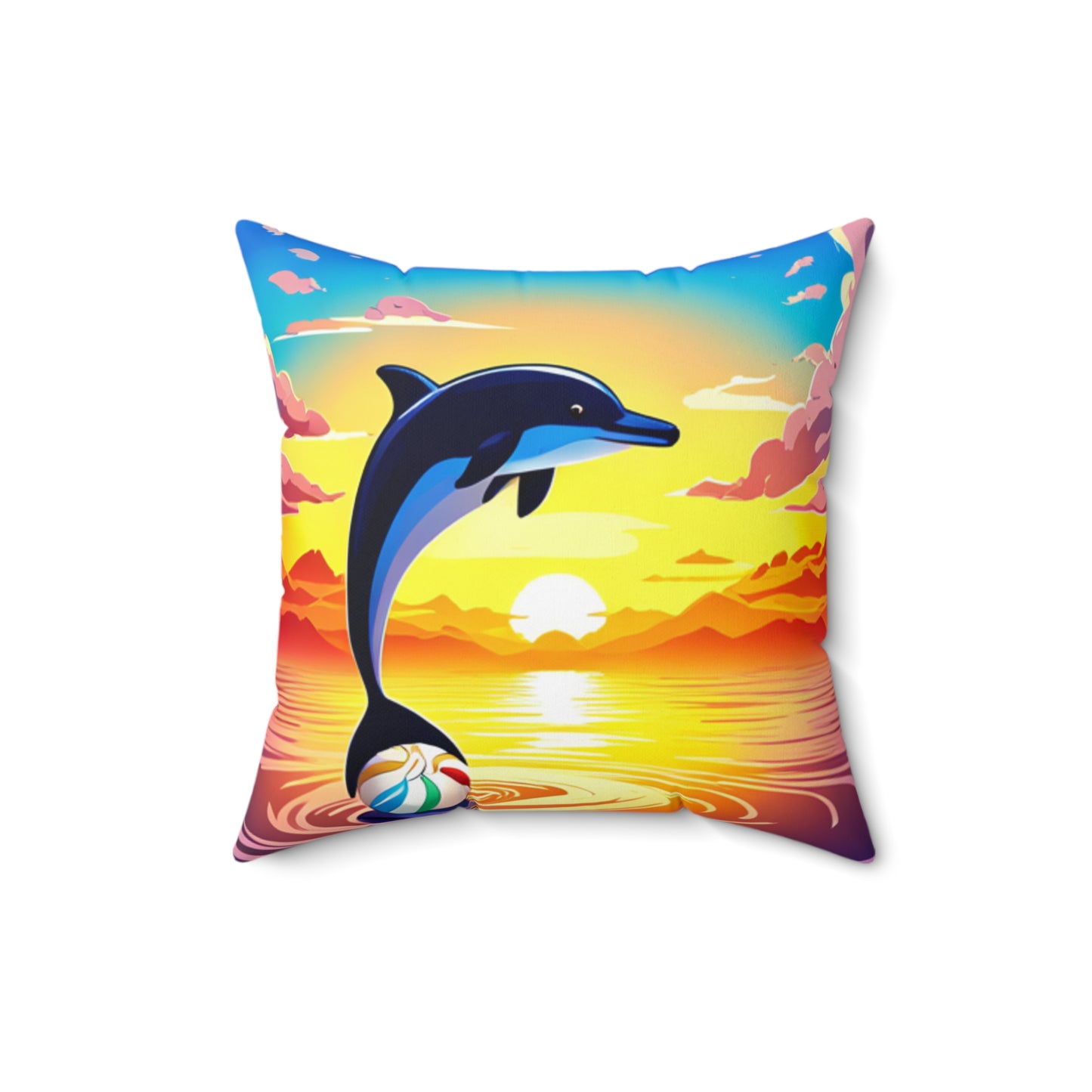 Spun Polyester Square Pillow (Dolphin Beach Ball)