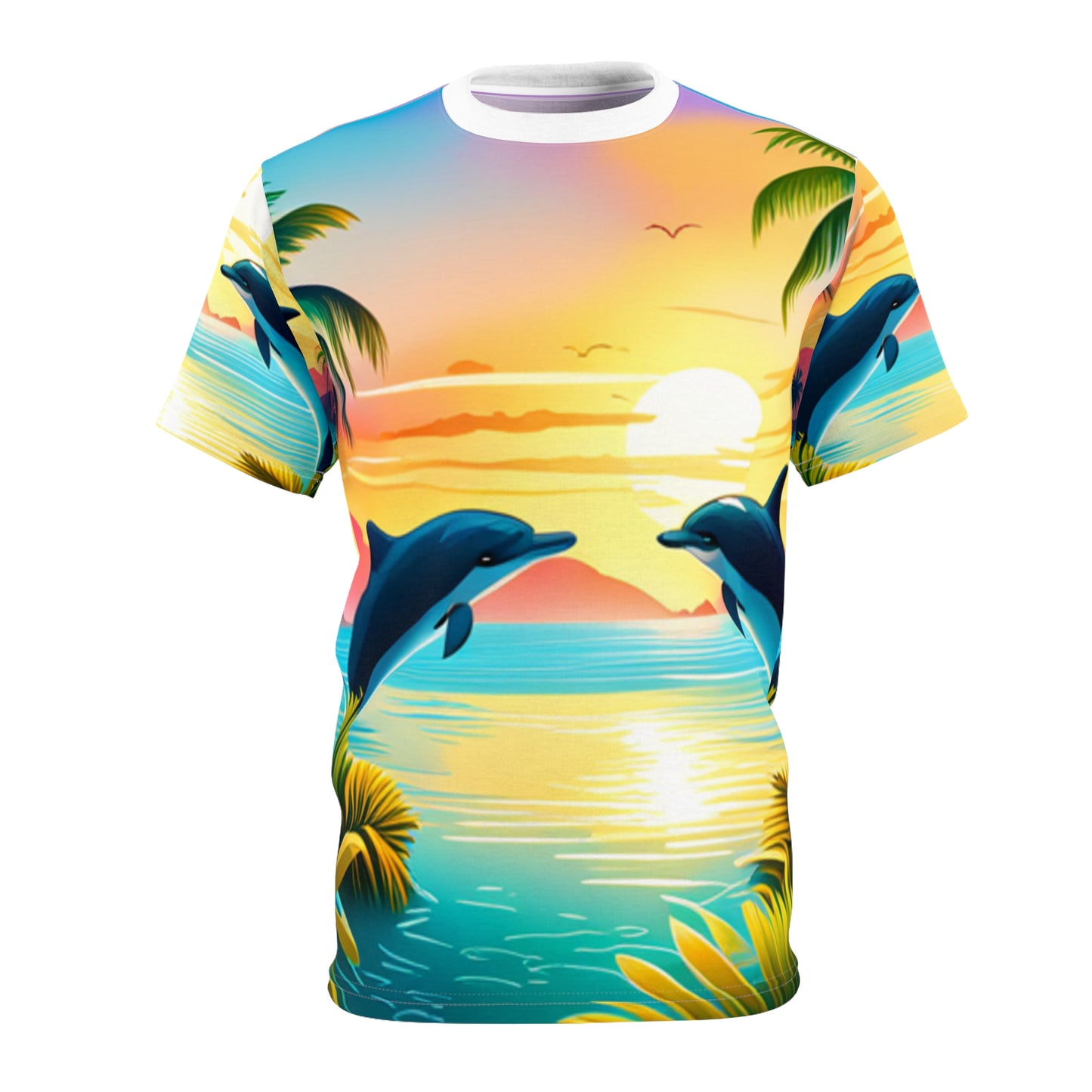 Unisex Cut & Sew Tee (AOP) (Dolphin Palm Trees)