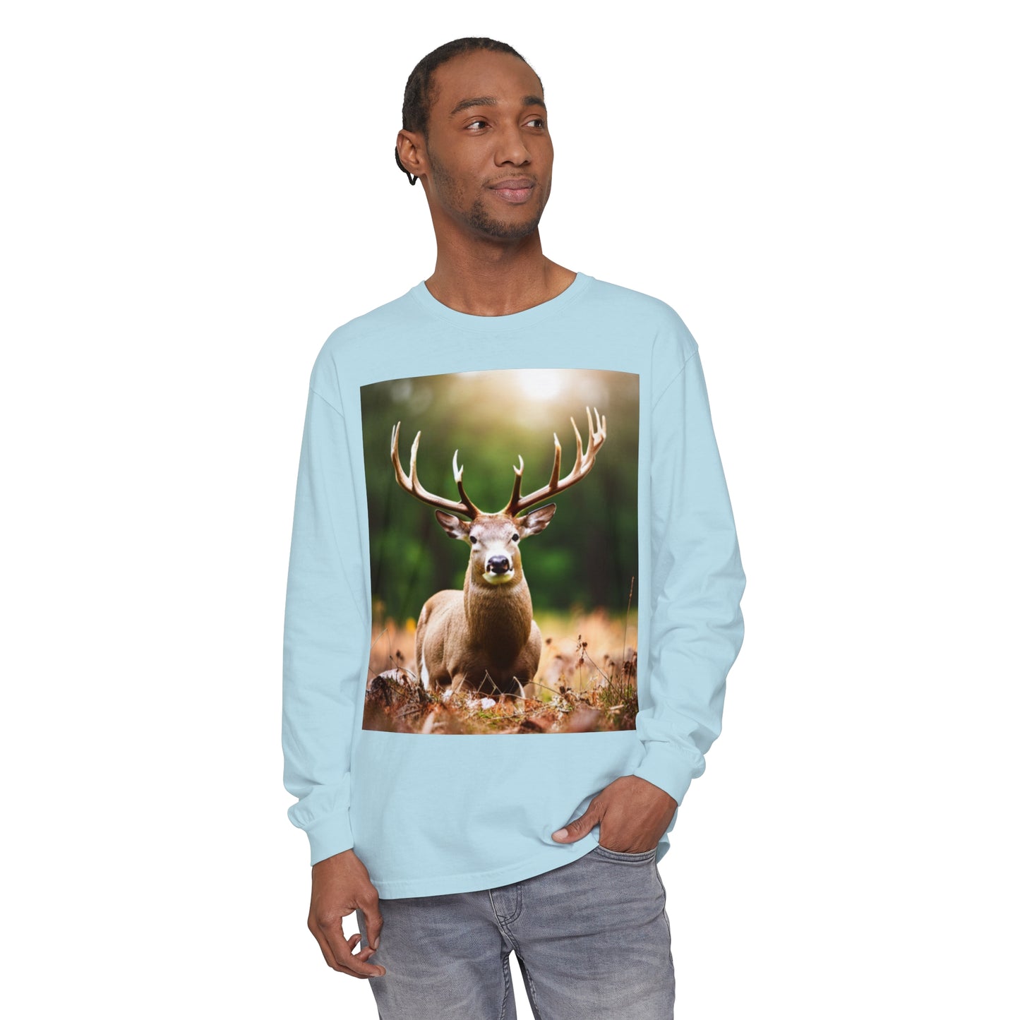 Unisex Garment-dyed Long Sleeve T-Shirt (Deer)