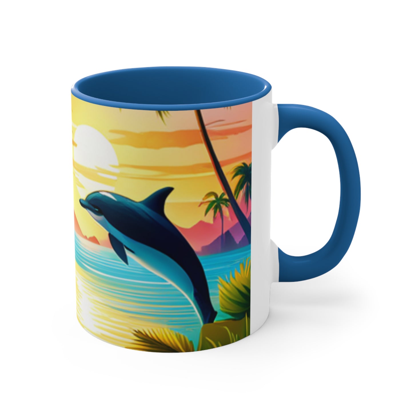 Accent Coffee Mug, 11oz (Dolphin Palm Tree)