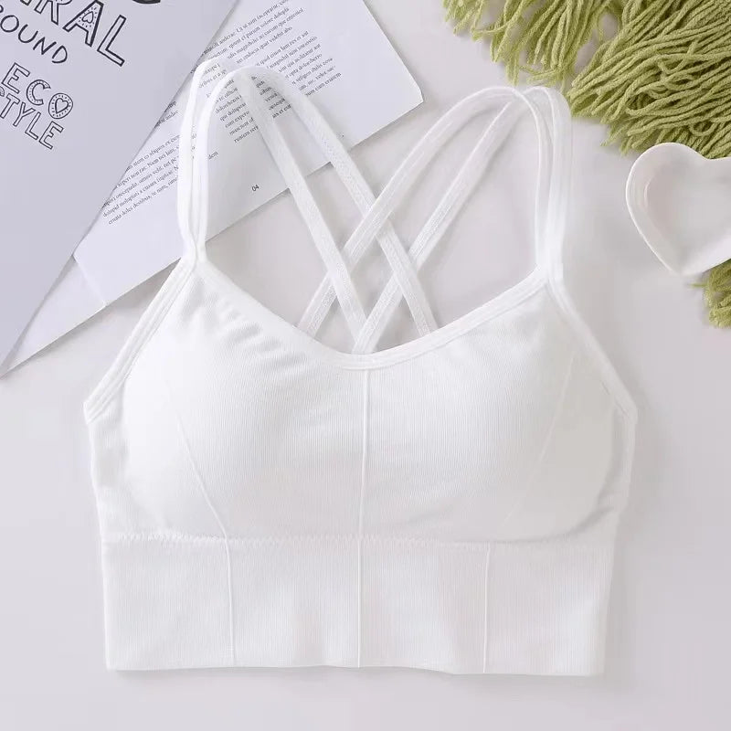 Back Cross Strap Sports Bra – Push Up Tank Top for Running, Gym, Yoga