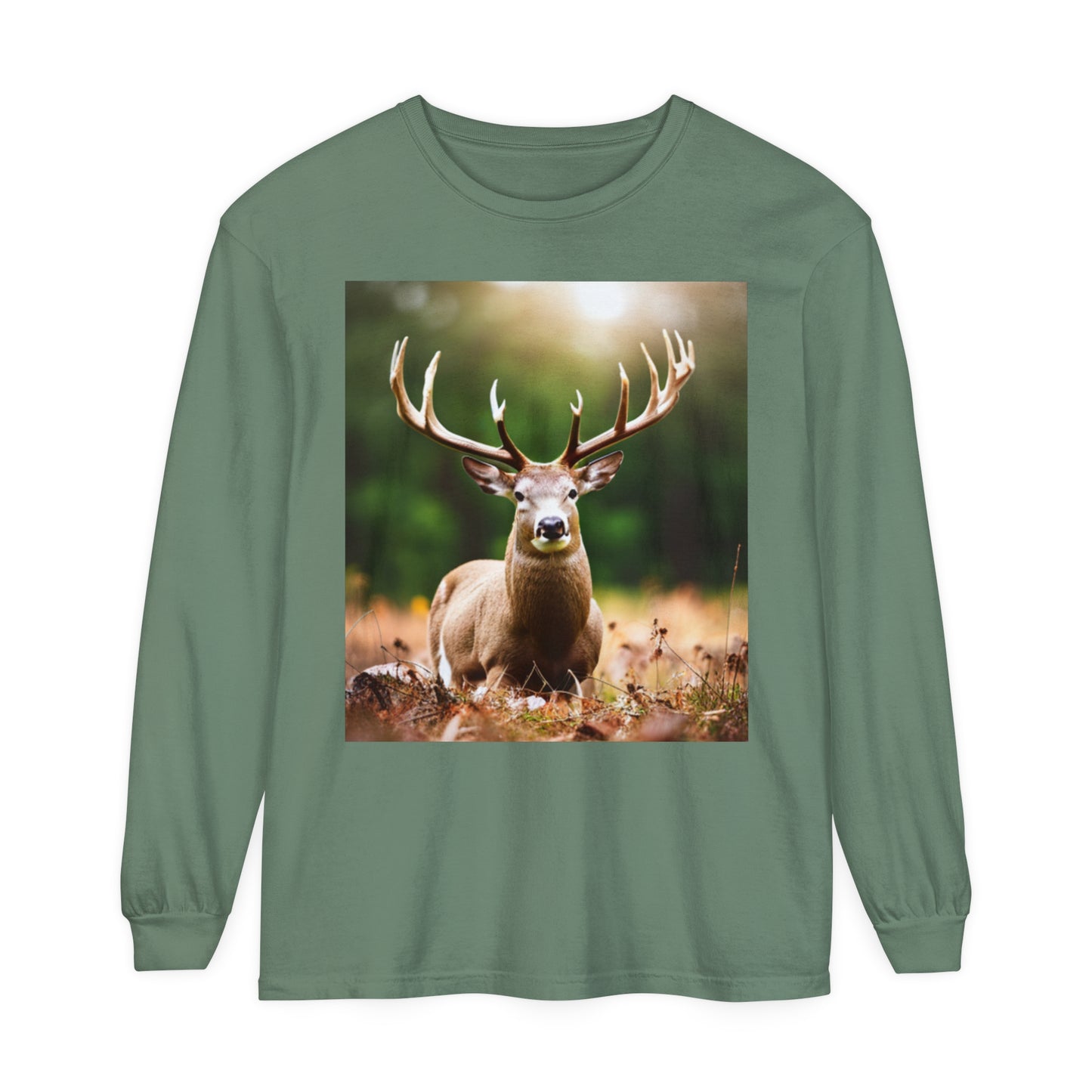 Unisex Garment-dyed Long Sleeve T-Shirt (Deer)
