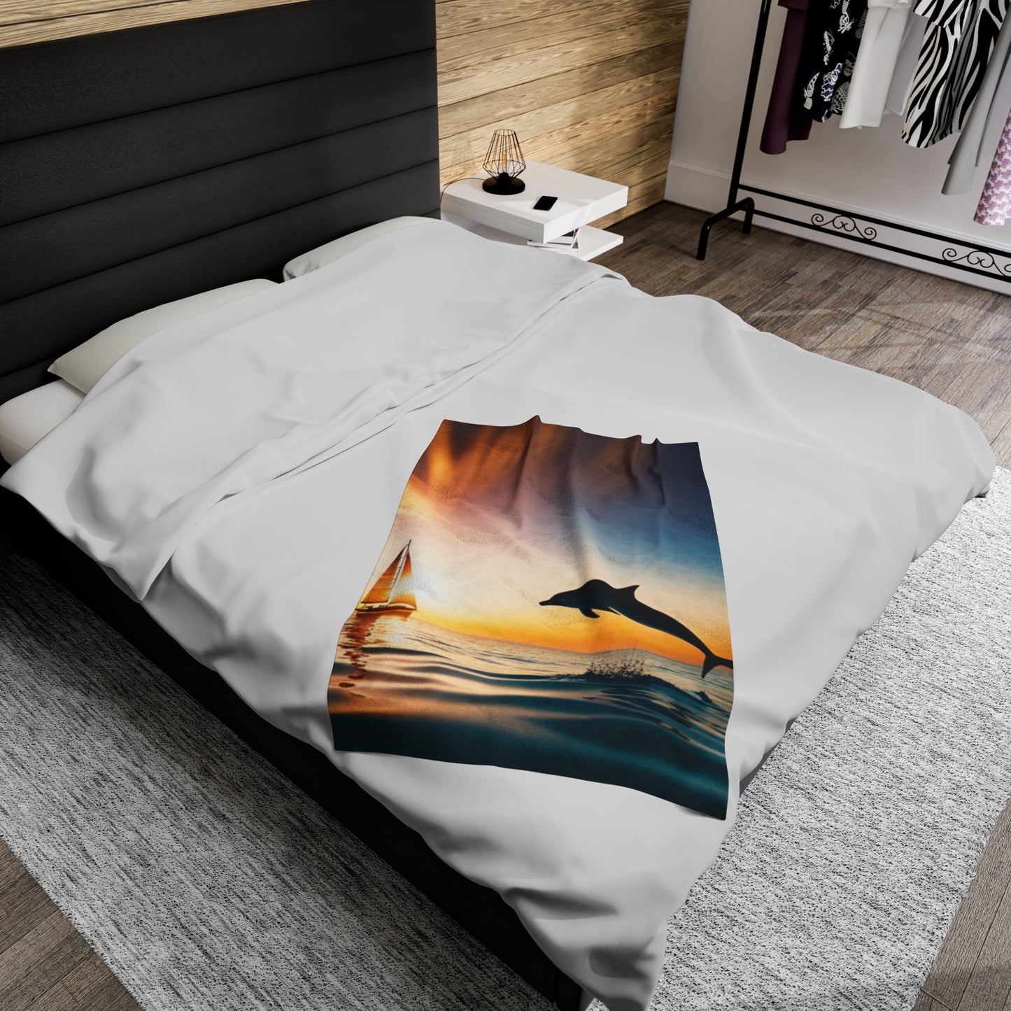 Velveteen Plush Blanket (Dolphin Sailboat)