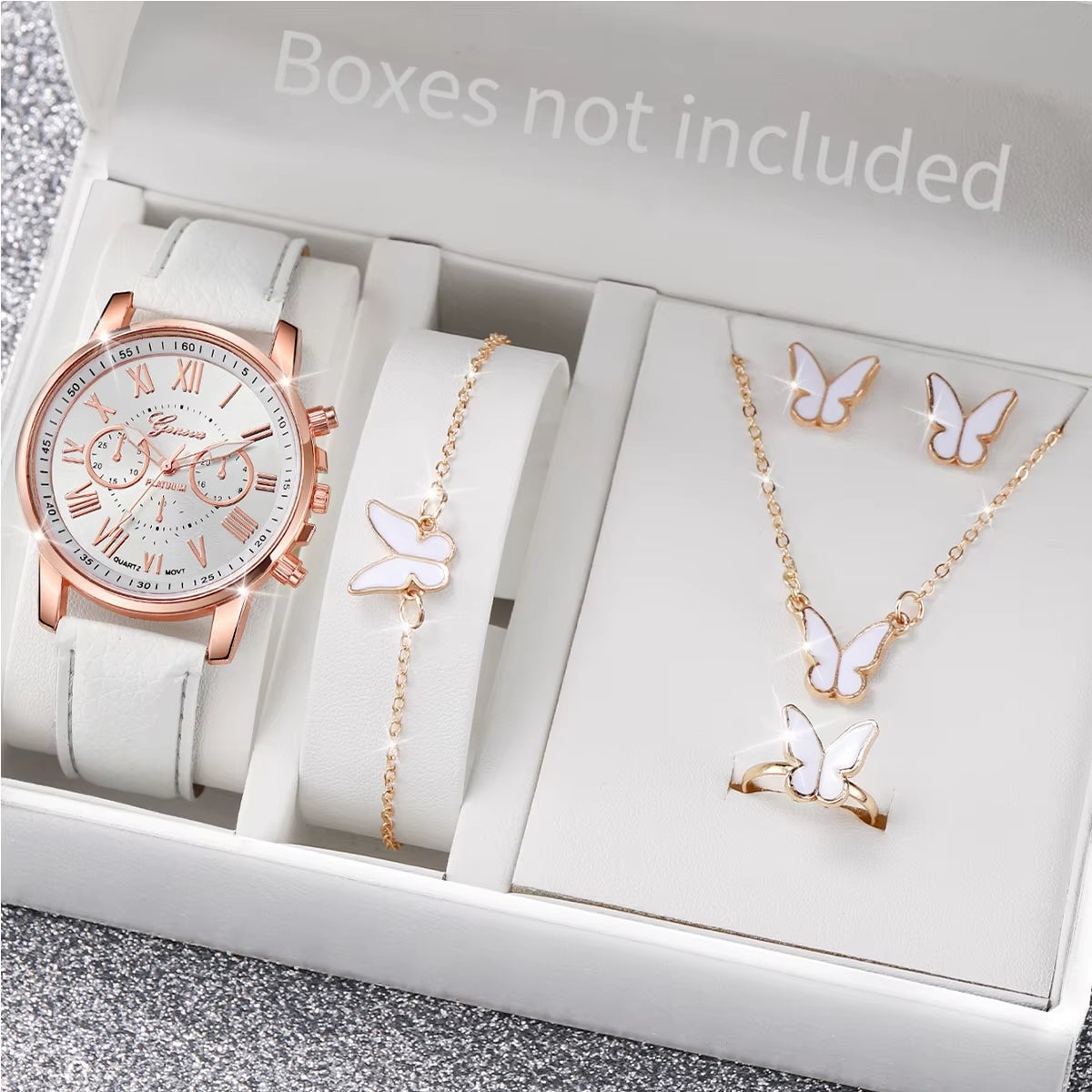 Chic Heart Rhinestone Watch & Jewelry Set – 5/6 Piece
