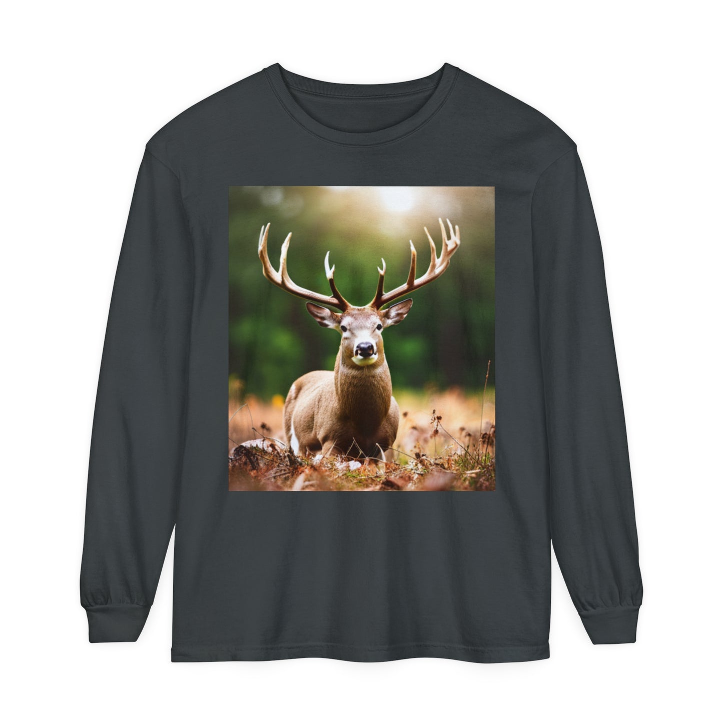 Unisex Garment-dyed Long Sleeve T-Shirt (Deer)