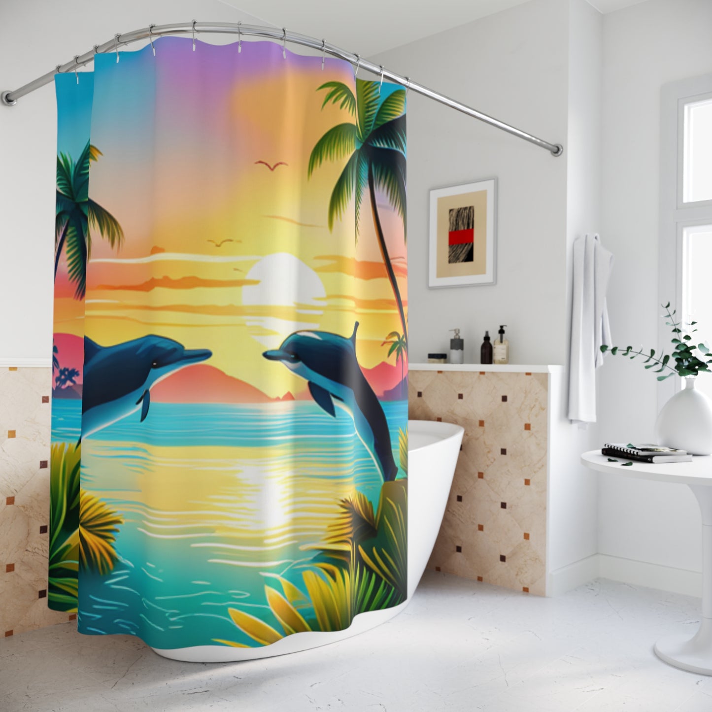Shower Curtains (Dolphin Palm Tree)