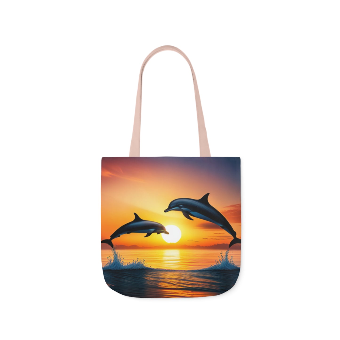 Canvas Tote Bag, 5-Color Straps (Dolphins sunset)