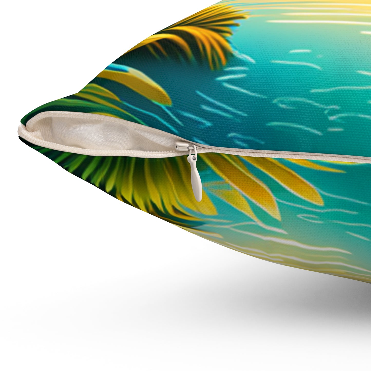 Spun Polyester Square Pillow (Dolphin Palm Tree)